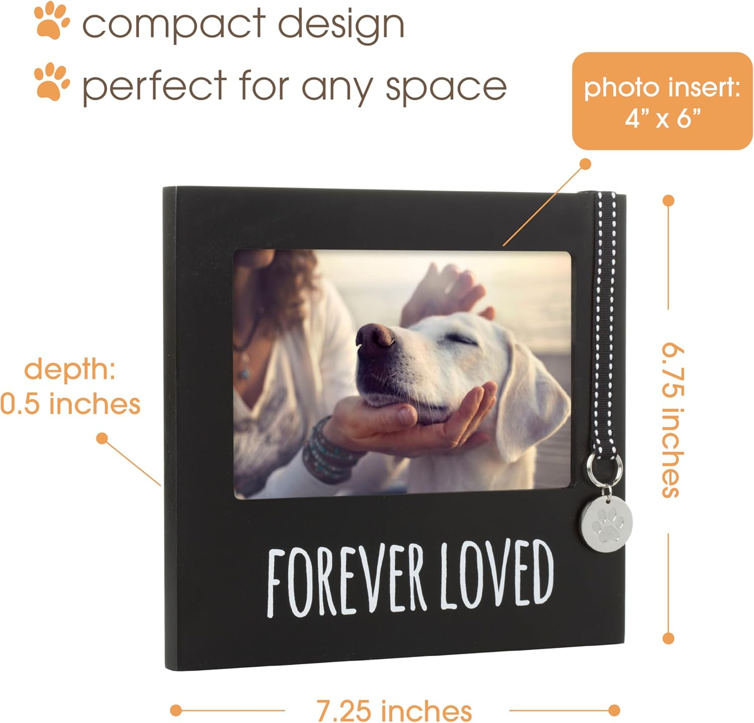 Pearhead Forever Loved Pet Keepsake Picture Frame, Photo Frame for Pet Owners and Dog Lovers, Ideal Memorial Gift for Loss of Dog and Pet Remembrance, Wall Mount And Tabletop Frame, Black