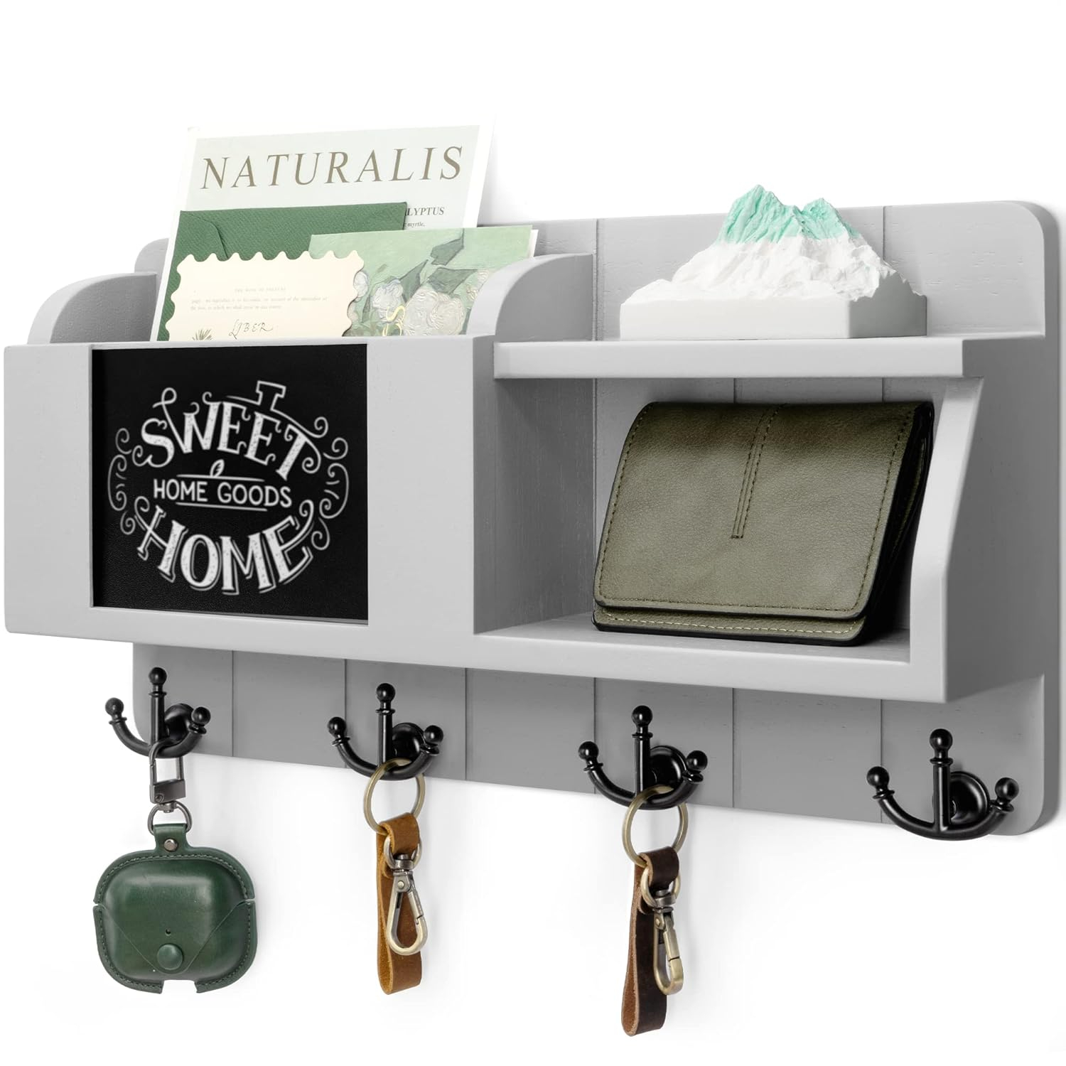 RIZPET Key Holder And Mail Organizer Wall Mount With Shelf - Modern Home Decor For Entryway