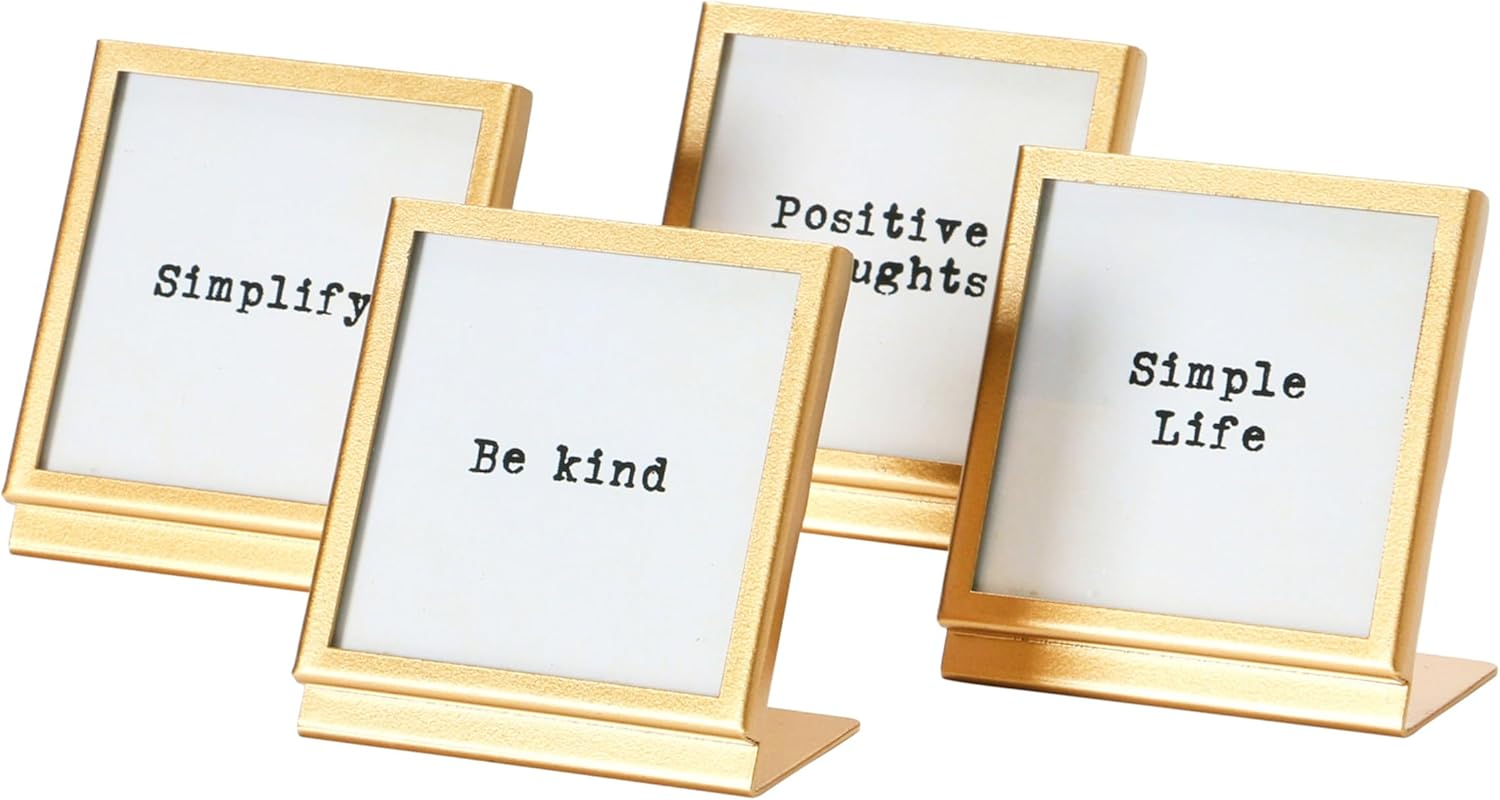 Creative Co-Op Metal & Glass Frame with Easel & Saying, 4 Styles (Holds 3" Square Photo)