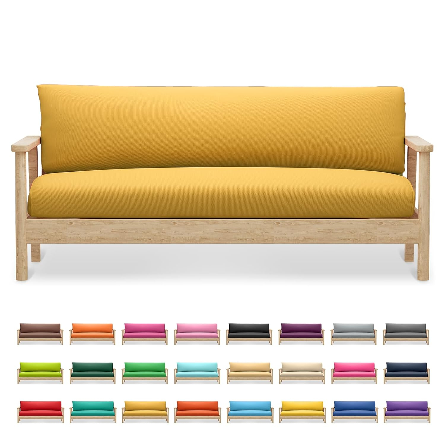 Solid Futon Cover Slipcover Fit 6"- 8" Futon Mattresses Yellow, Full Size 54x75 Inch