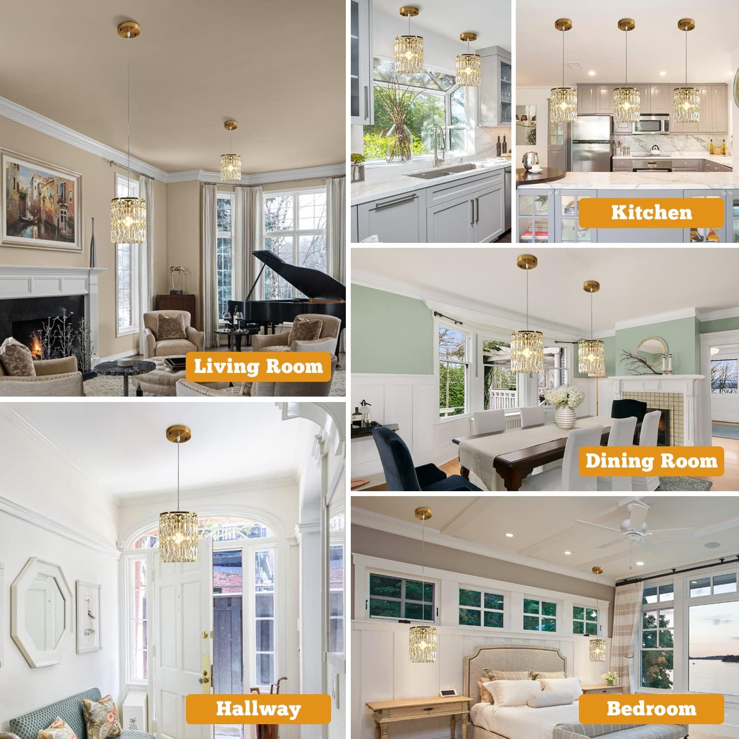 Crystal Chandelier Raindrop Modern Island Pendant Lights Gold Linear Hanging Ceiling Lamp Fixture for Kitchen Island Hallway Dining Room Bedroom Living Room (2-Pack)