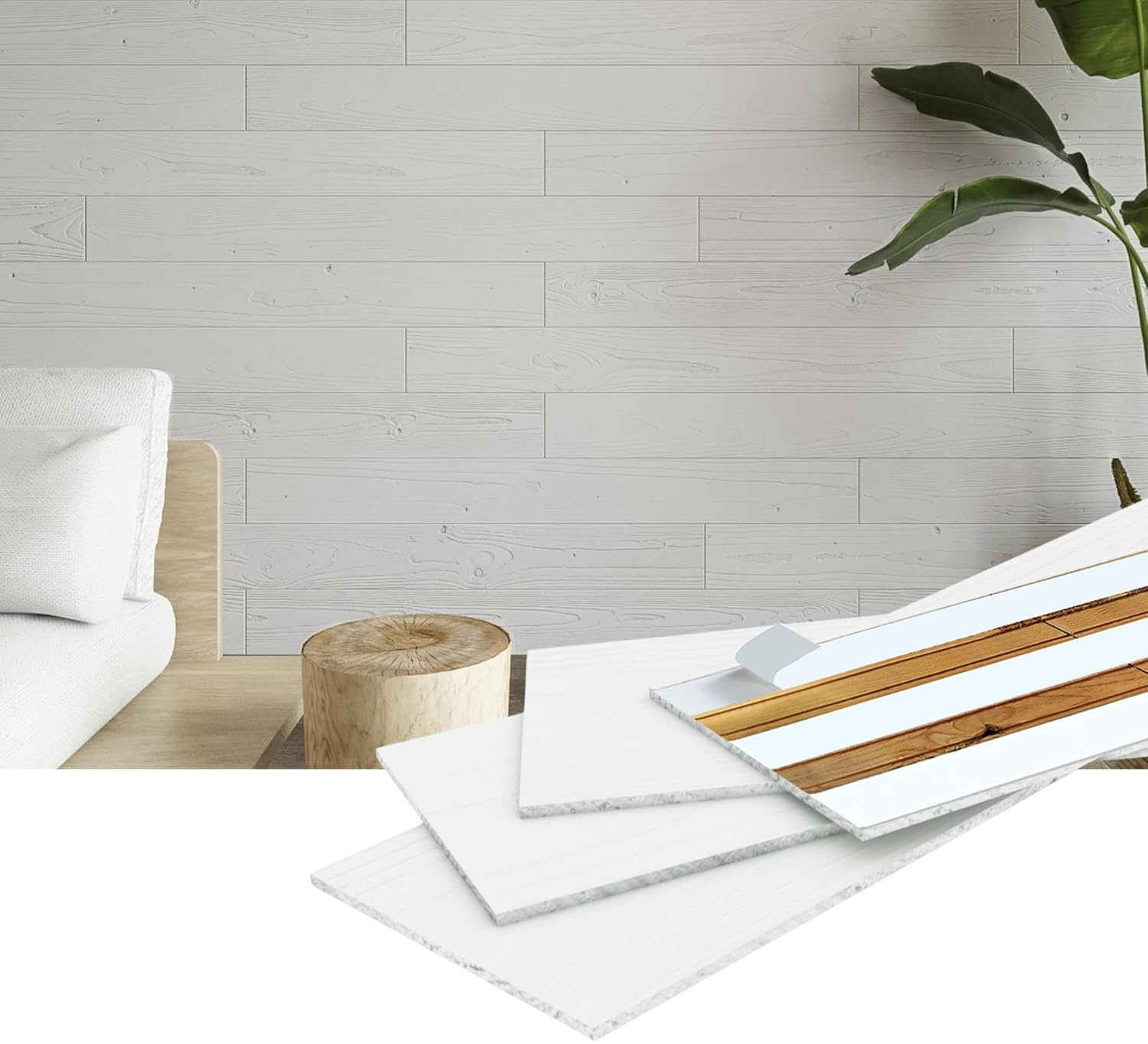 Premium White Peel and Stick Real Wood Wall Panels