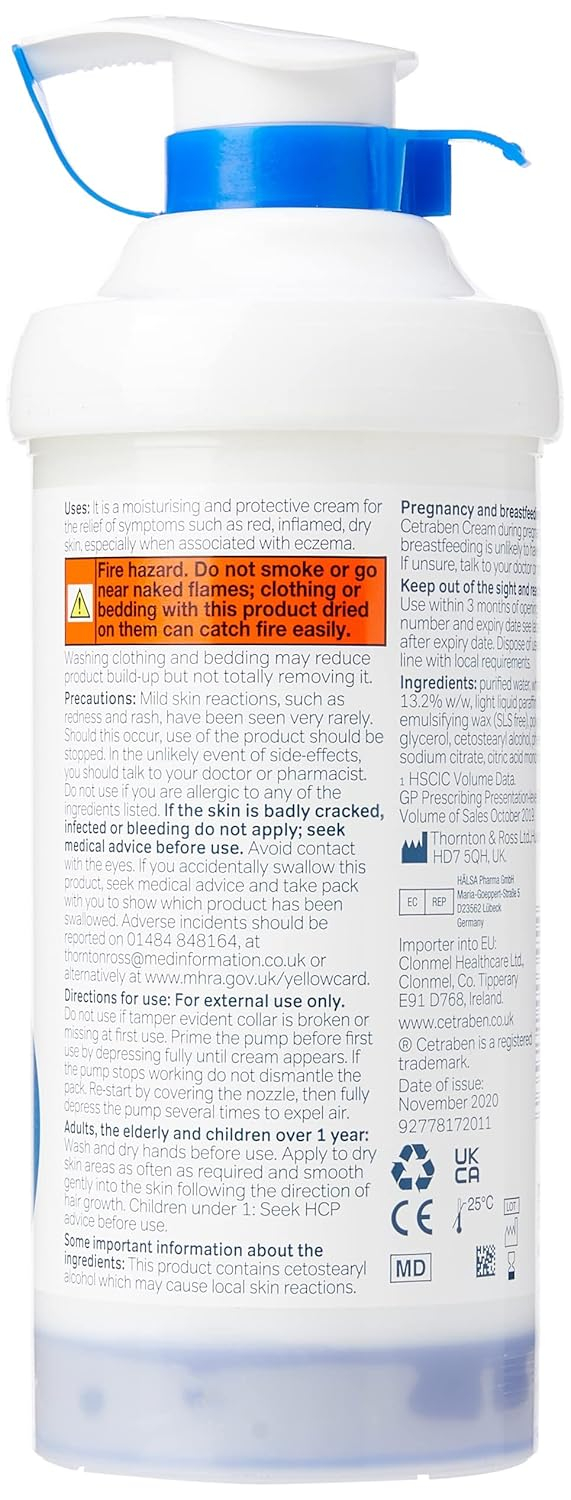 Cetraben Emollient Cream 500g - HYZ01 Moisturizing for Dry Skin, Eczema Relief, Whole Body, Adult Use, 17.6 Ounce
