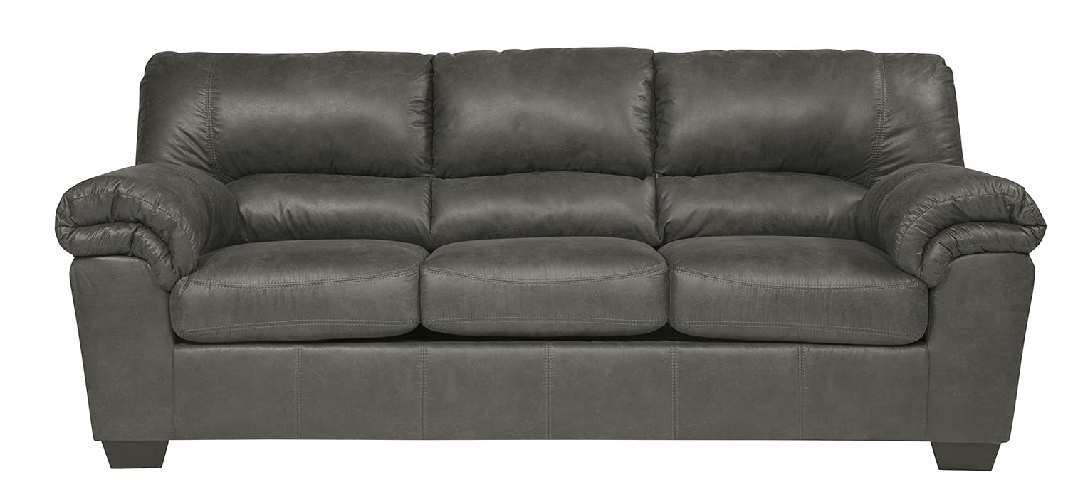 Signature Design by Ashley Bladen Contemporary Faux Leather & Wood Sofa in Gray
