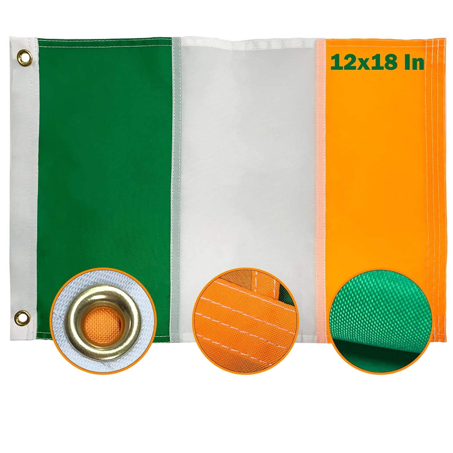 TOPFLAGS Ireland Irish Flag 12x18 Outdoor,Heavy Duty Sewn Stripes Irish Country Flags Vivid Color Fade-resistant for Outside