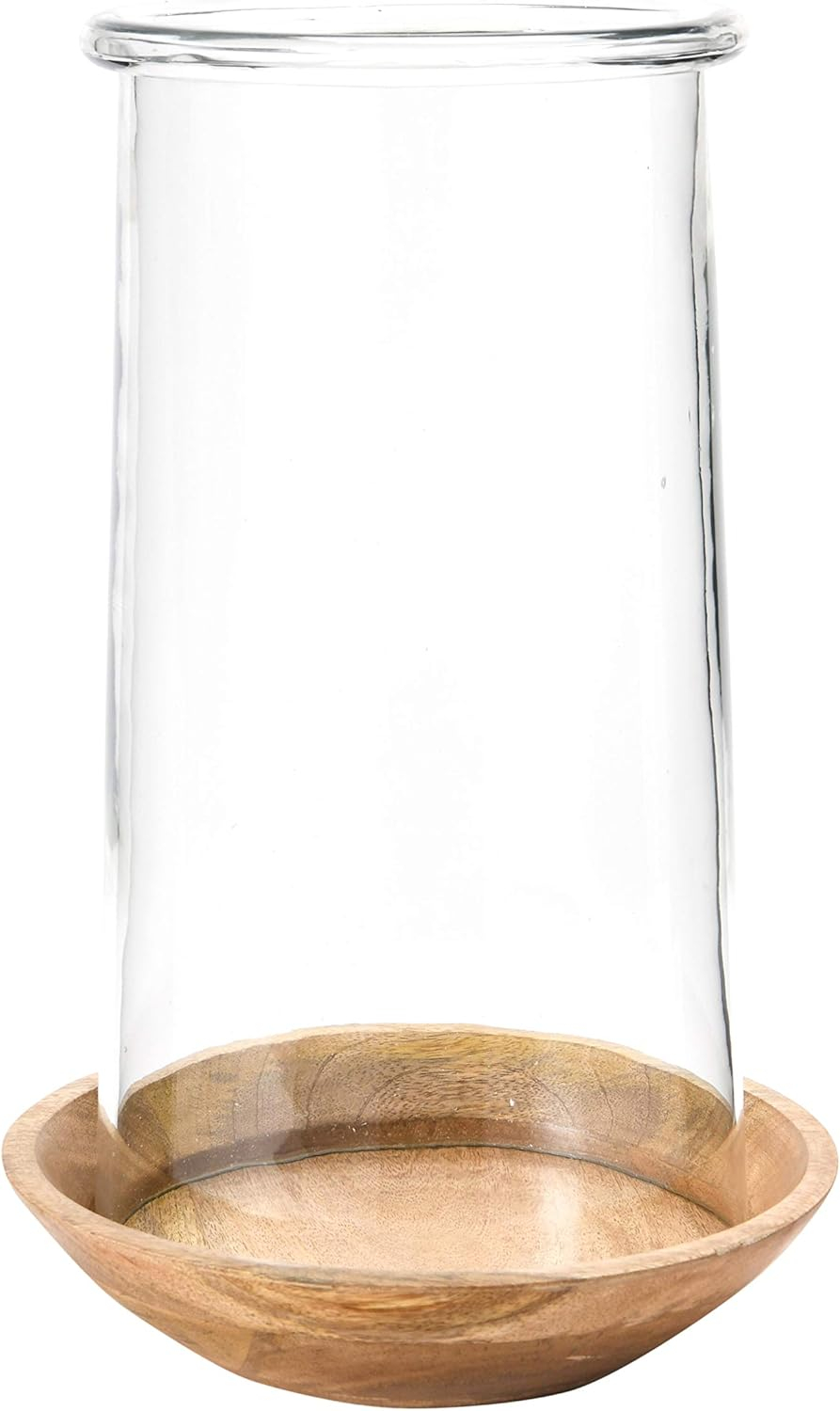 Elegant 15'' Clear Glass Hurricane Vase on Wooden Base