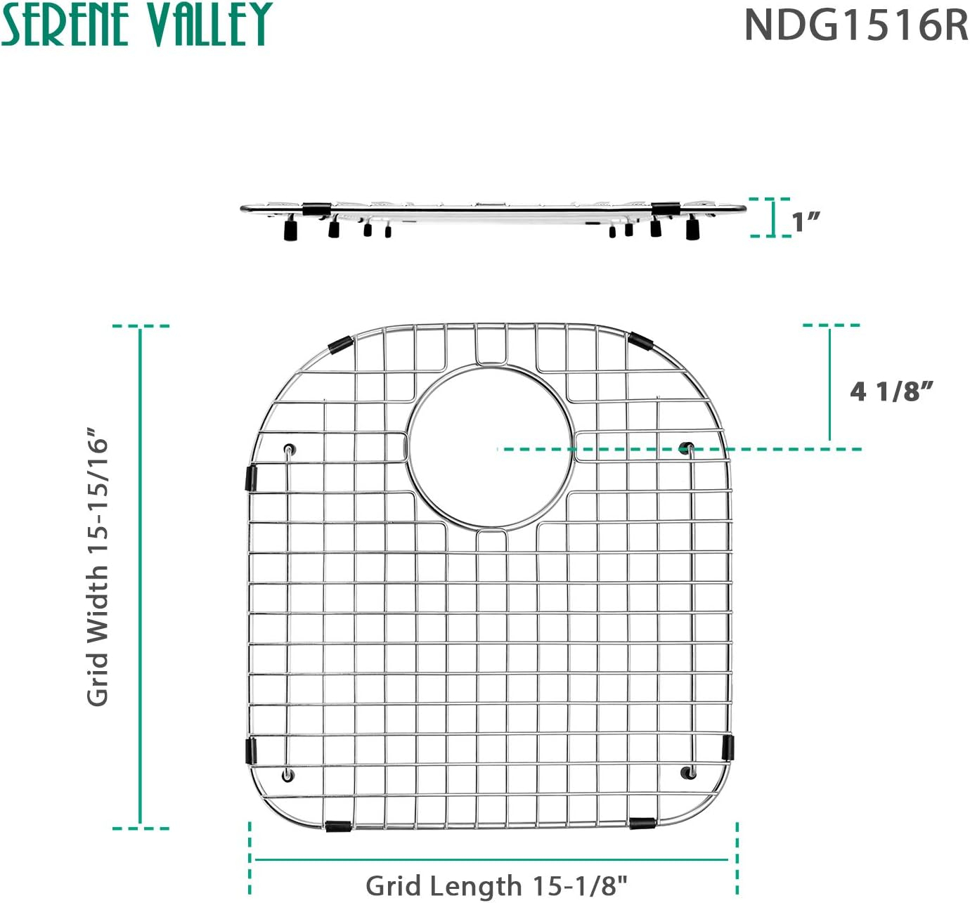 15.08-in x 15.94-in Rear Drain Heavy-Duty Stainless Steel Sink Grid NDG1516R