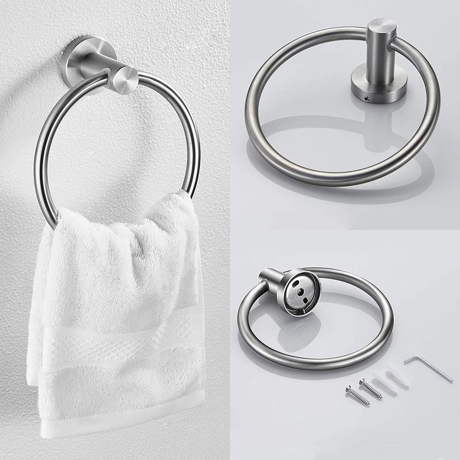 24 Inch Towel Bar Sets 4 Pieces Bathroom Kit Accessories Restroom Towel Ring Holder Toilet Paper Holder and Hook Set SUS 304 Stainless Steel Bathroom Hardware Heavy Duty Wall Mount (Brushed Silver)