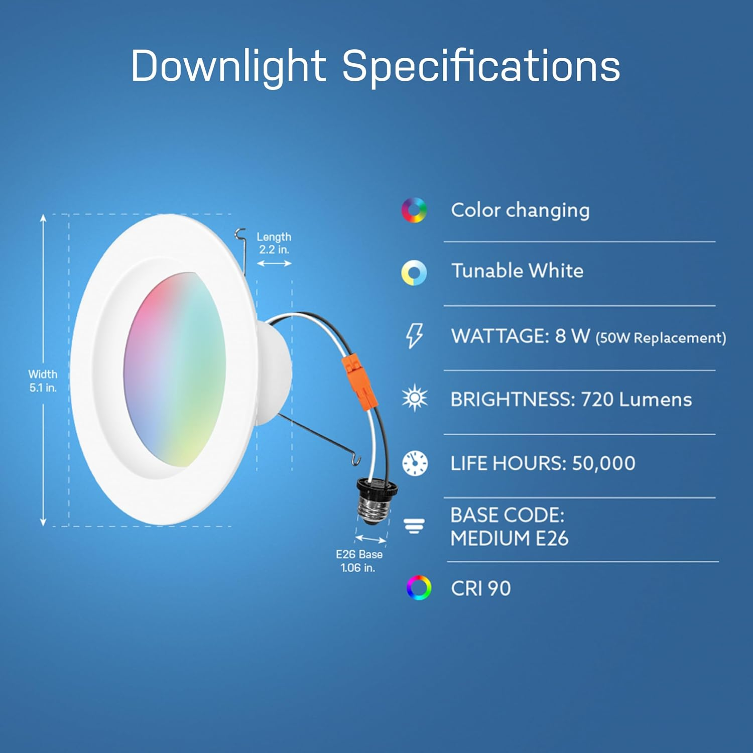 Feit Electric 4 Inch Smart Recessed Lights, Color Changing and Tunable White, 2.4GHz WiFi Retrofit LED Downlight E26 Base, Dimmable, 4 Pack, LEDR4/RGBW/AG/4