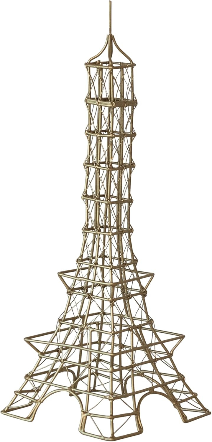 Antique Brass Metal Wire Eiffel Tower Figurine, 13" Height