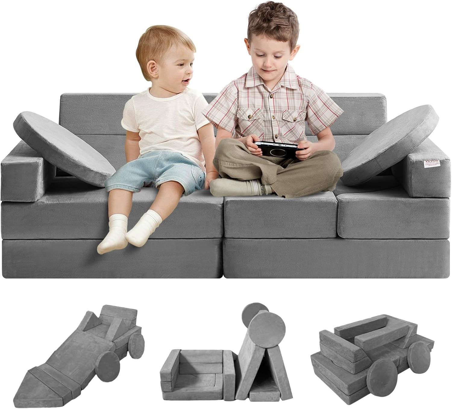 HCY Play Couch, Modular Kids Nugget Couch 15pcs, Toddler Foam Sofa Couch with High-density 25D Sponge for Playing, Creating, Sleeping, Imaginative Kids Furniture for Bedroom and Playroom