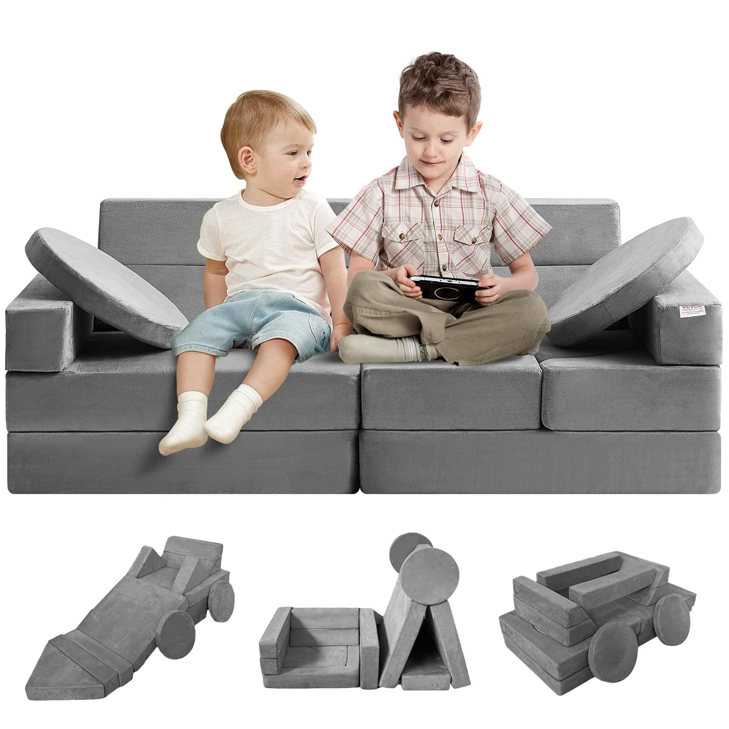 HCY Play Couch, Modular Kids Nugget Couch 15pcs, Toddler Foam Sofa Couch with High-density 25D Sponge for Playing, Creating, Sleeping, Imaginative Kids Furniture for Bedroom and Playroom