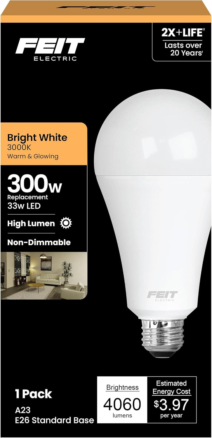 1PC Feit Electric Feit Electric OM300/830/LED A21 E26 LED Bulb, Warm White