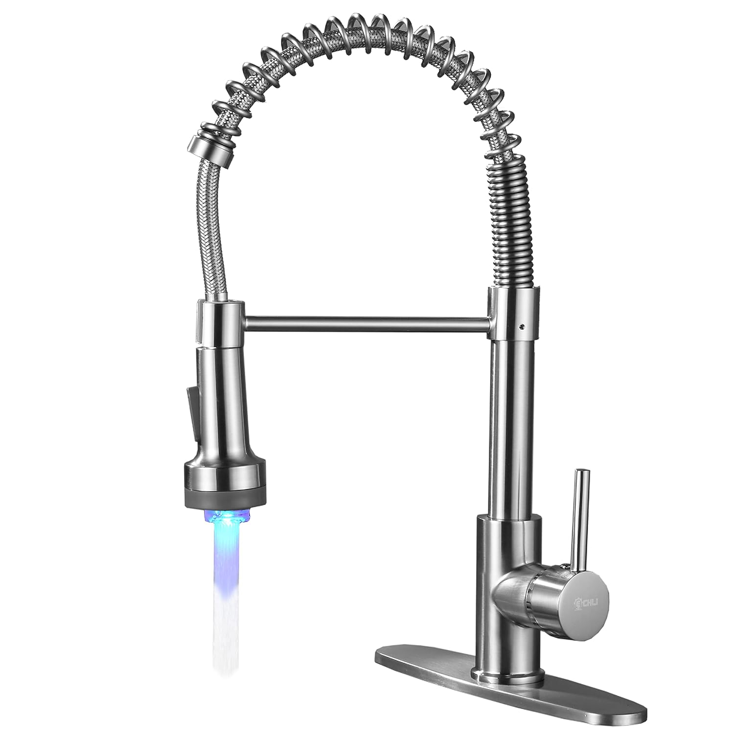 Kitchen Sink Faucet, Pull Down Spring Single Handle Stainless Steel Faucet with Sprayer with LED Light for bar Laundry and Utility Sink faucets (Matte Black)