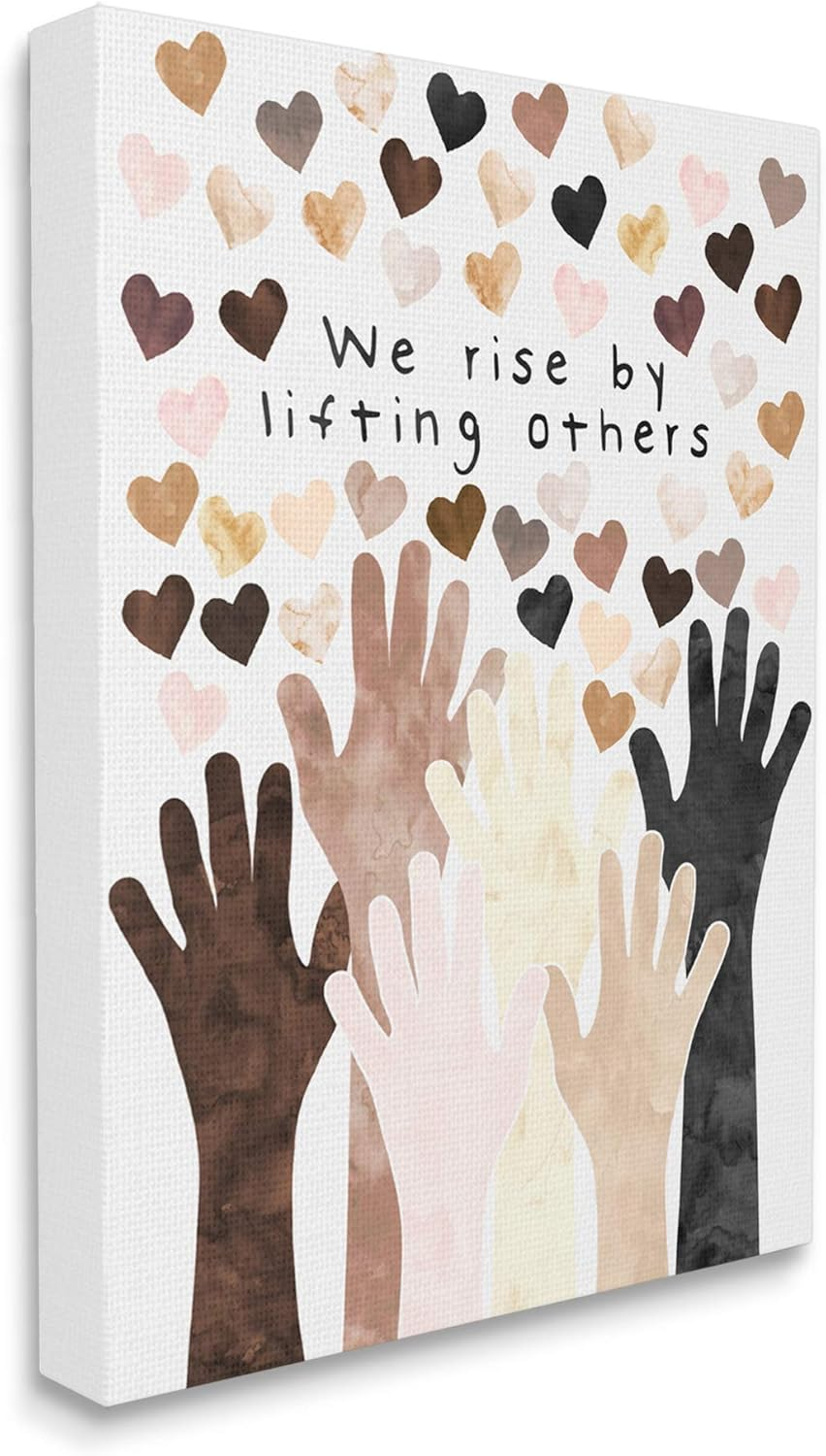 Stupell Industries We Rise by Lifting Others Quote Hands Hearts Typography Painting Gallery Wrapped Canvas Art Print Wall Art, 24 x 30