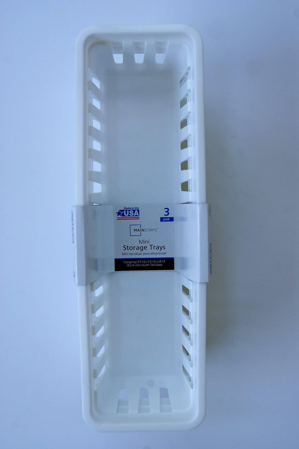 Slim Plastic Storage Trays Baskets in White- Set of 3