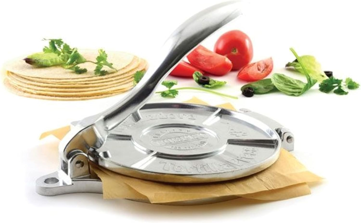 Norpro 8 Inch Round Cast Aluminum Tortilla Masa Dough Press Flattener, Silver