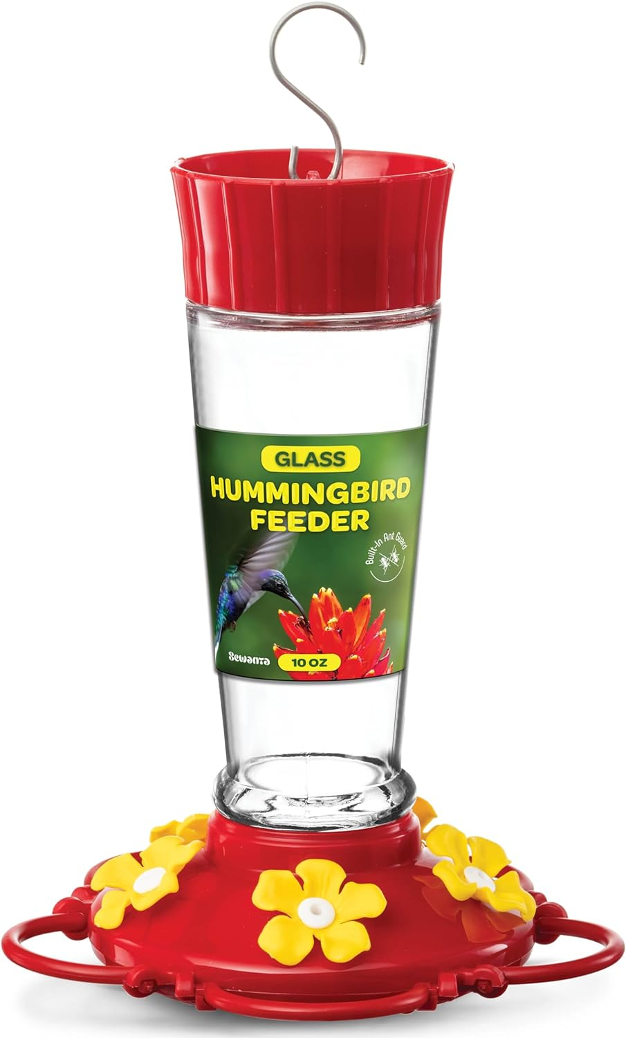 Hummingbird Feeder 10 oz Plastic Hummingbird Feeders for Outdoors, with Built-in Ant Guard - Circular Perch with 5 Feeding Ports - Wide Mouth for Easy Filling/2 Part Base for Easy Cleaning