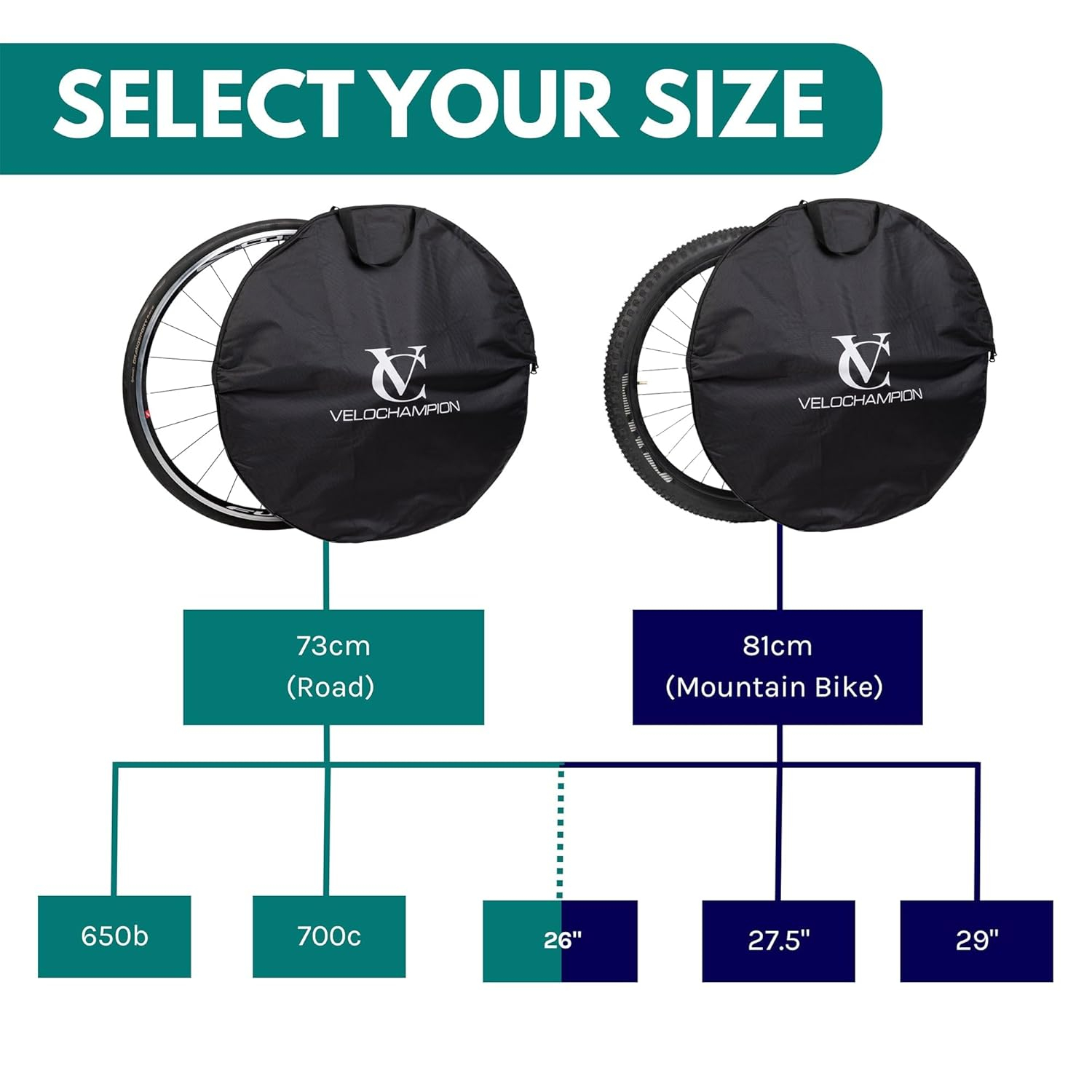 VeloChampion 1 Pack Waterproof Bicycle Wheel Bag for 26" 27.5" 29" Mountain Bike Wheels Black