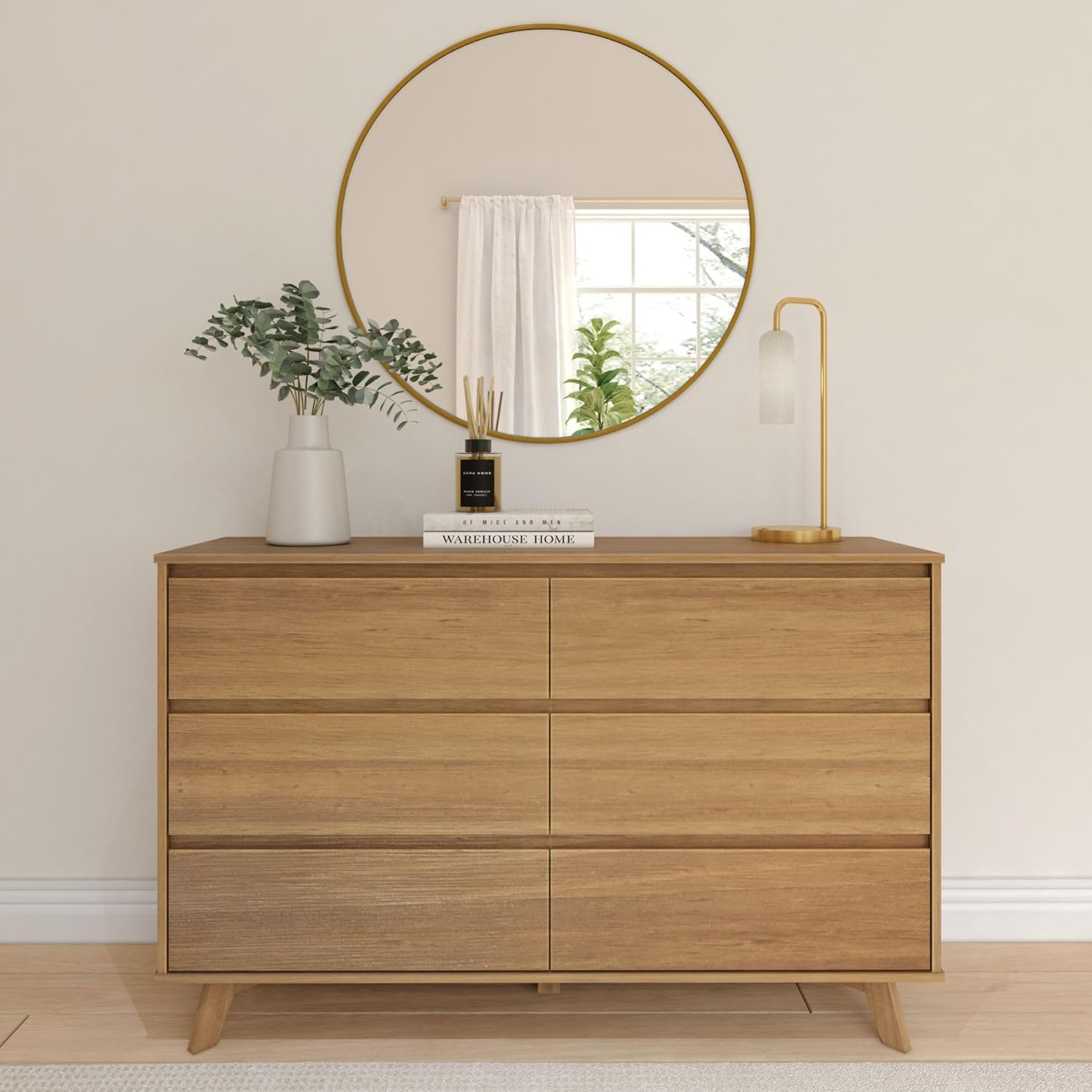 Plank+Beam 6 Drawer Dresser, Modern Storage Cabinet, Solid Wood Storage Drawers, Dressers & Chests of Drawers for Bedroom, Living Room Furniture, Pecan