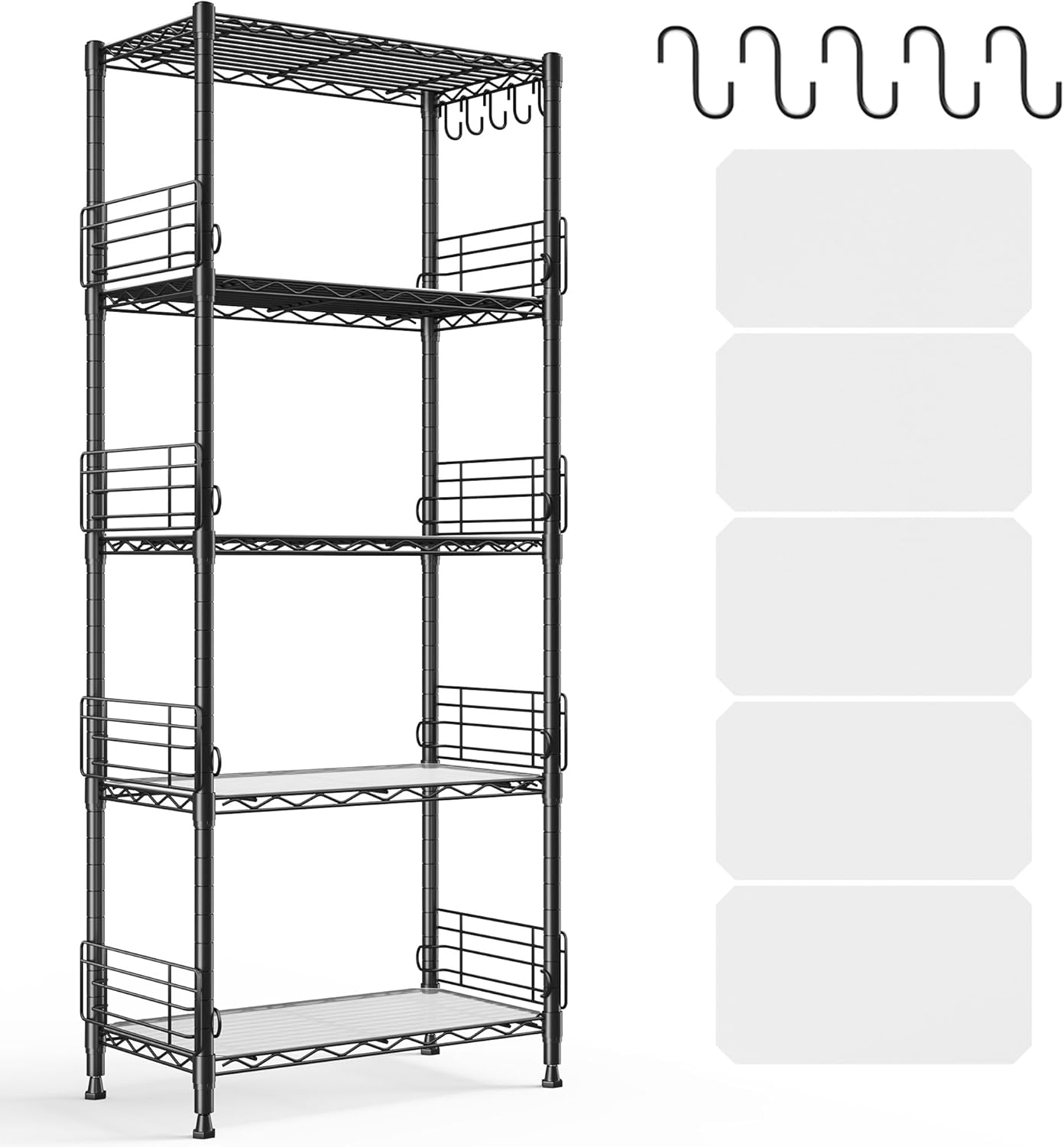LINSY HOME Pantry Storage Shelves, 5-Tier Adjustable Heavy Duty Metal Storage Shelf, 59" Tall Standing Shelf, Upgrade Steel Wire Rack Organizer for Kitchen, Bathroom, Garage, Living Room, Black