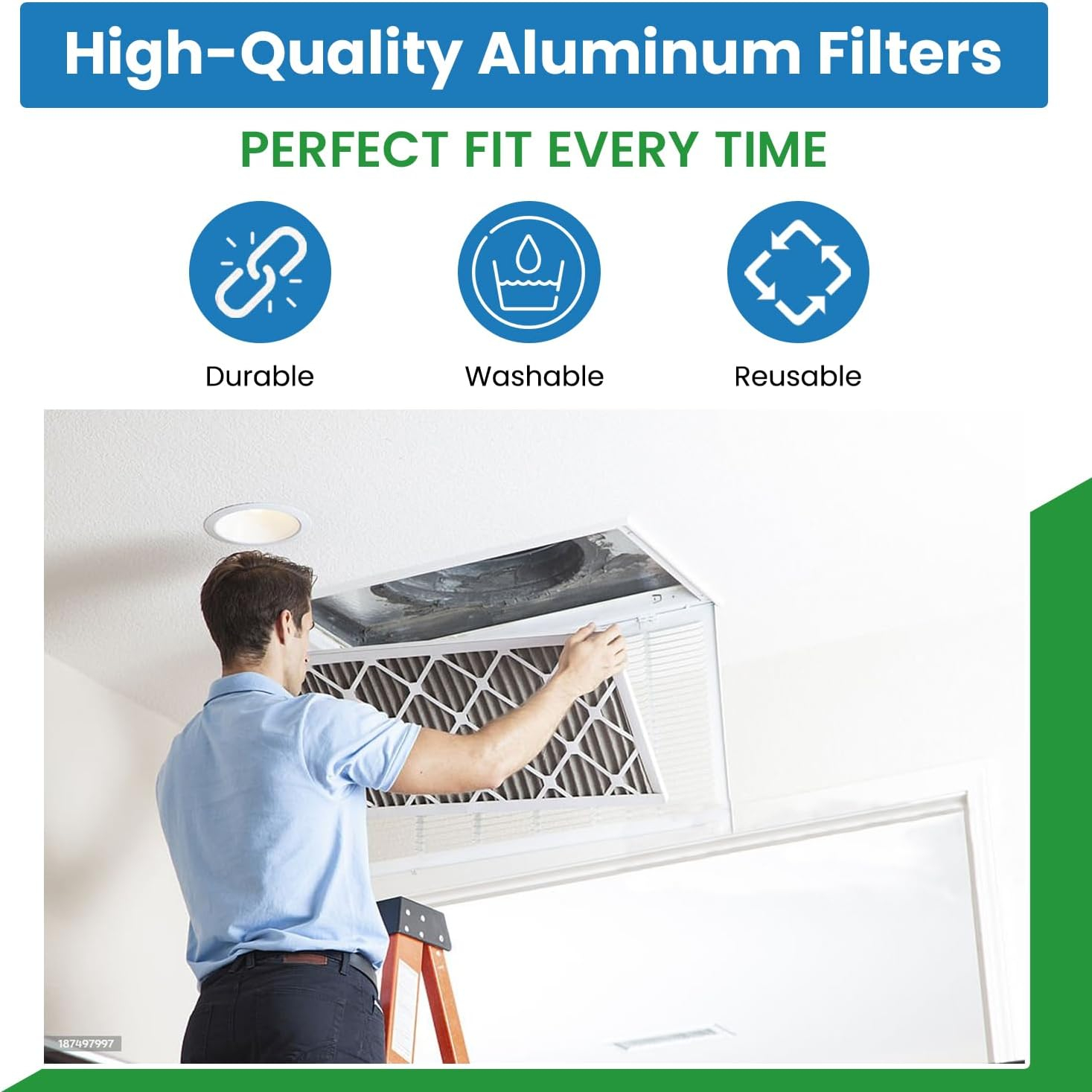 Filter Everything Washable Aluminum Air Filter – 24 x 24 x 1 – Permanent, Reusable HVAC Intake Filter – Heavy-Duty Expanded Aluminum Mesh – Pre-Filter for HEPA or Pleated Filters