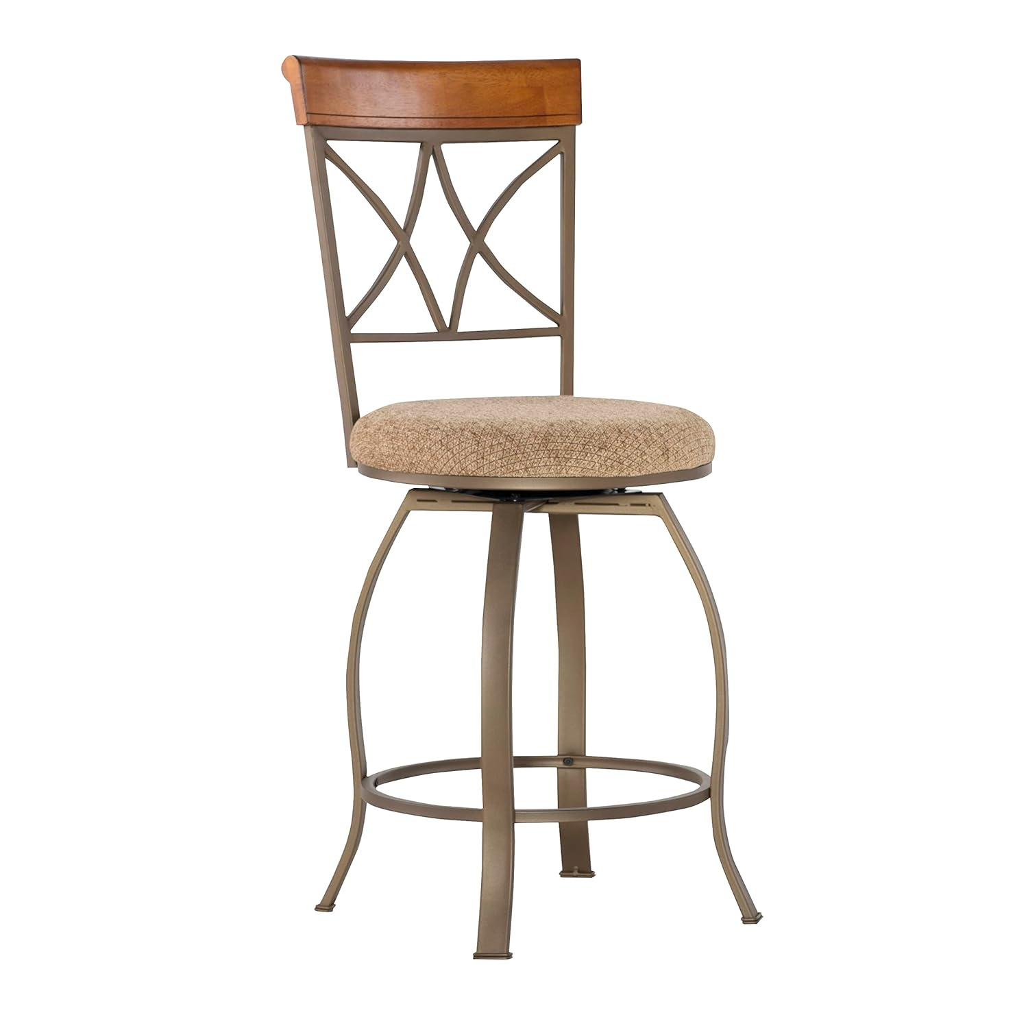 Linon Hamilton Metal Swivel Counter Stool Padded Beige Seat in Matte Pewter