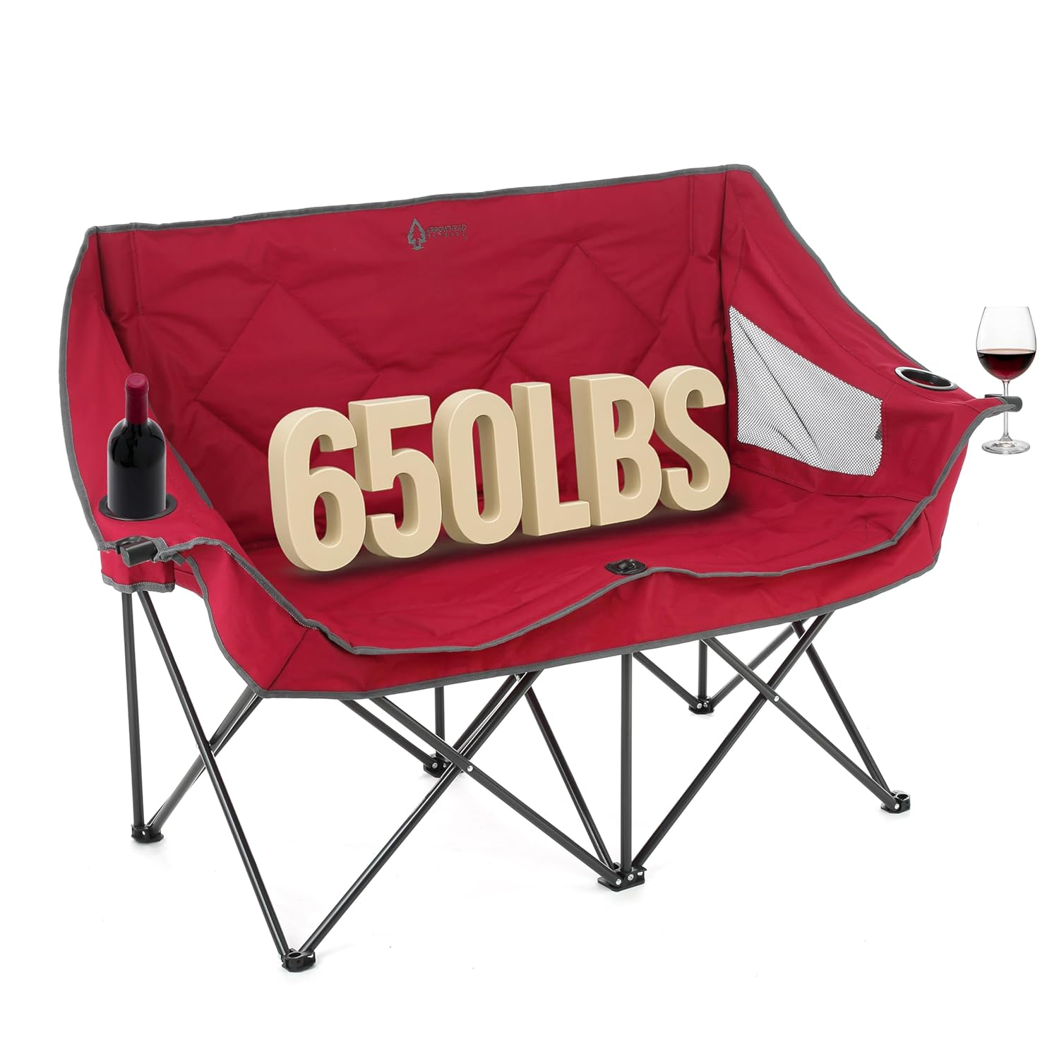 ARROWHEAD OUTDOOR Portable Folding Double Duo Camping Chair Loveseat w/ 2 Cup & Wine Glass Holder, Heavy-Duty Carrying Bag, Padded Seats & Armrests, Supports up to 500lbs, USA-Based Support (Red)
