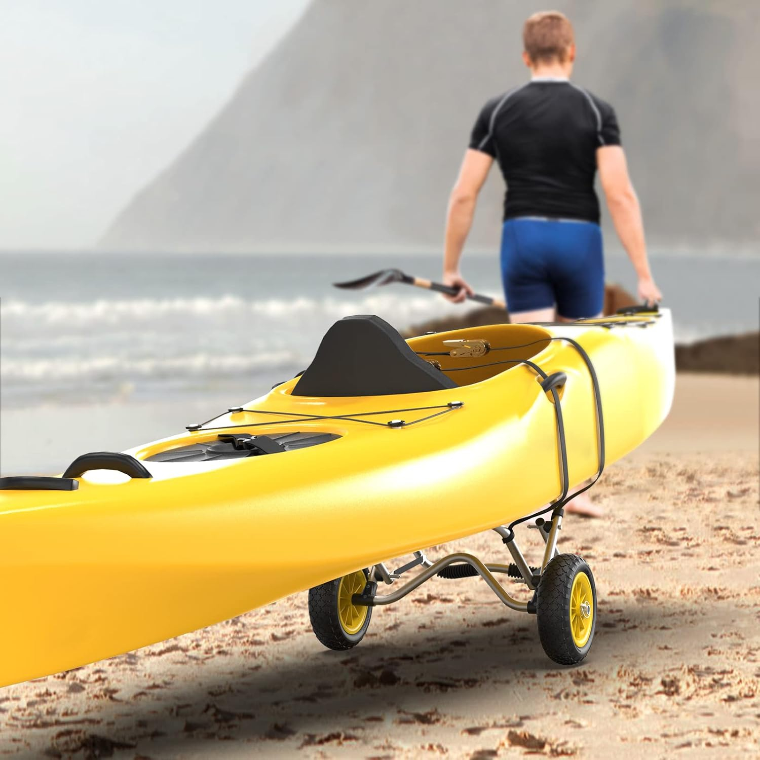 Bonnlo Kayak Car Foldable Aluminum Kayak Trailer with 10'' Solid Tires