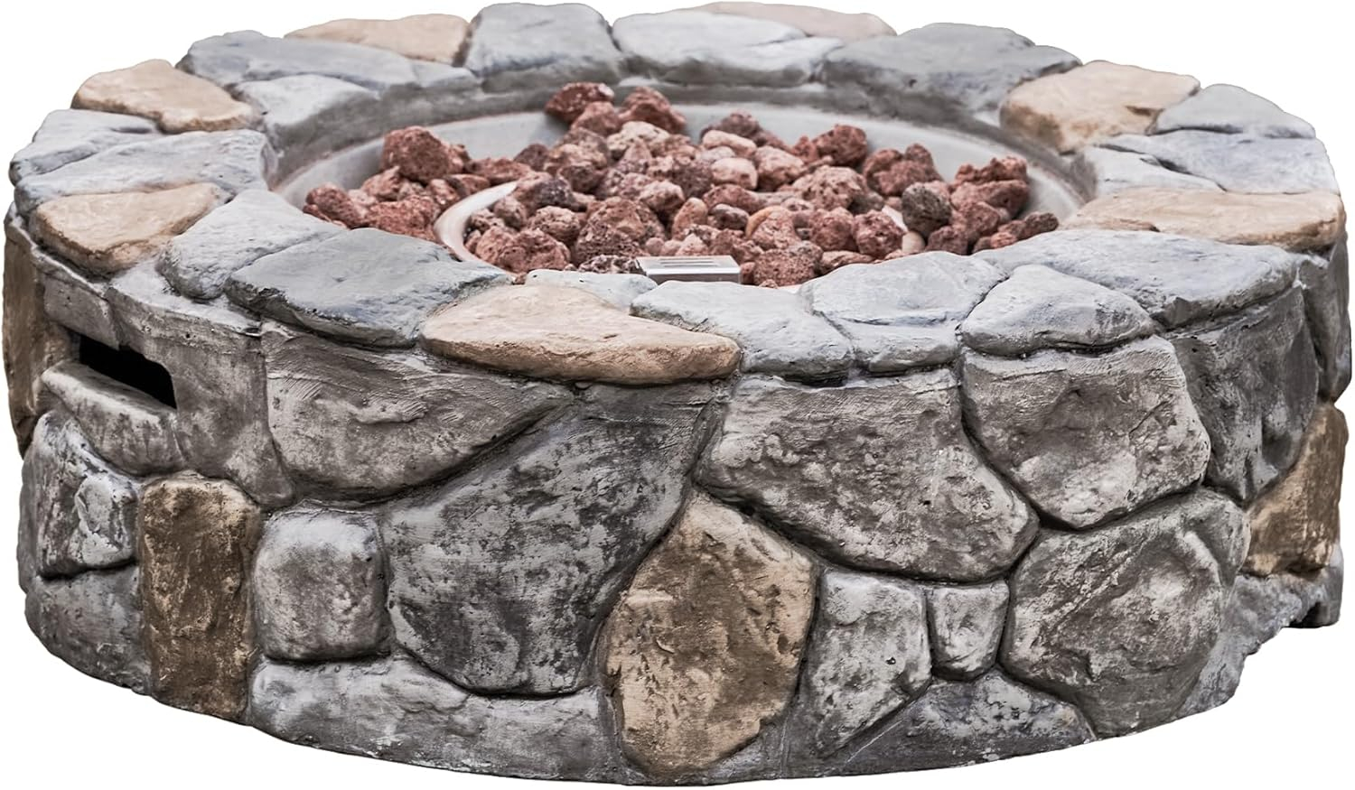 Grayson 28" Outdoor Round Stone Propane Gas Fire Pit - Teamson Home