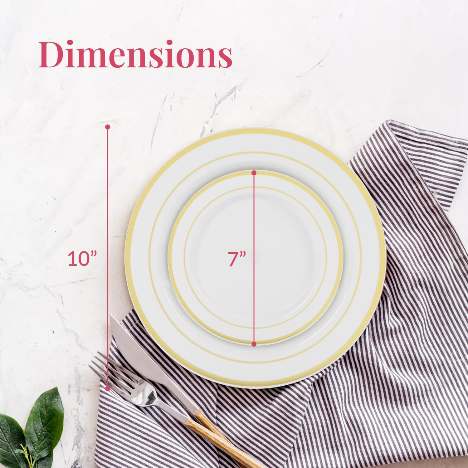 RAPTIZ 200Pc Gold Disposable Plates Set – 100 Dinner And 100 Salad Plates, White With Gold Rim – Heavy-Duty Plastic Plates For Party, Wedding, Holiday, Appetizer And Dessert