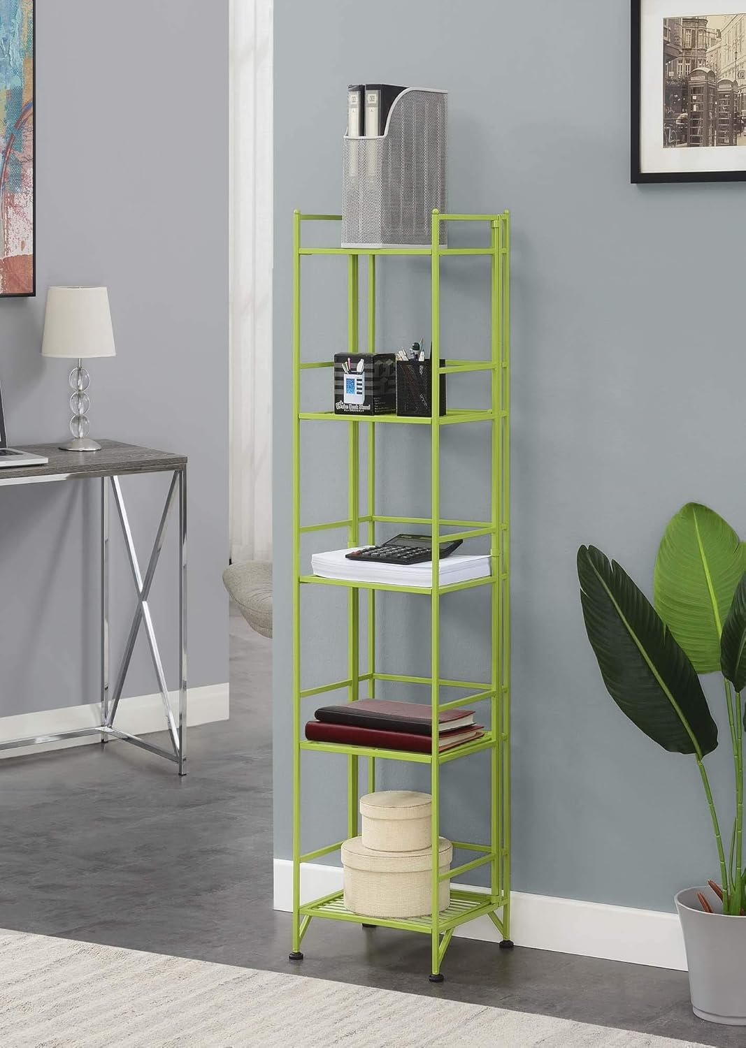 Convenience Concepts Xtra Storage 5 Tier Folding Metal Shelf, Lime