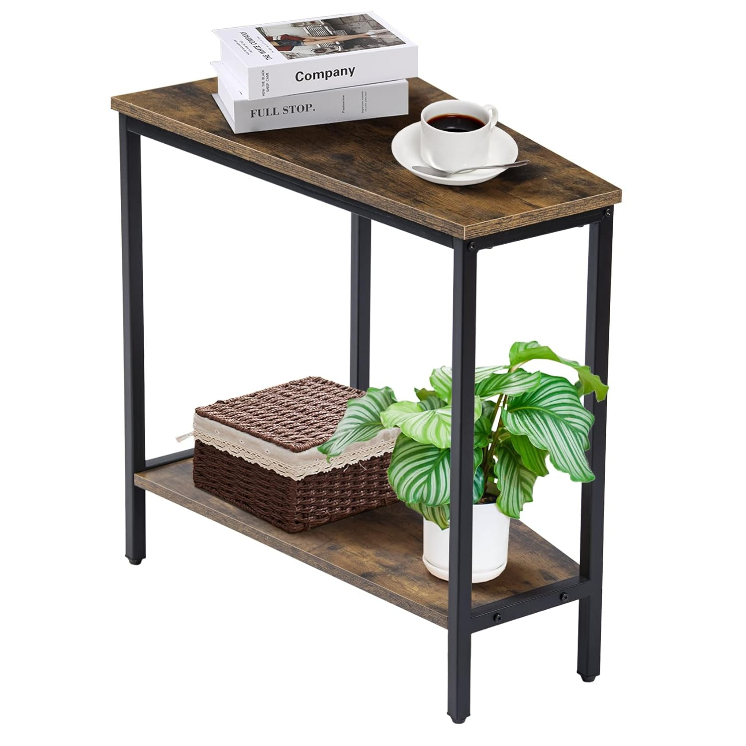 Wedge End Table - Triangle Recliner Side Table for Corners & Small Spaces - Narrow Rectangle Magazine Rack - Tall Slim Design