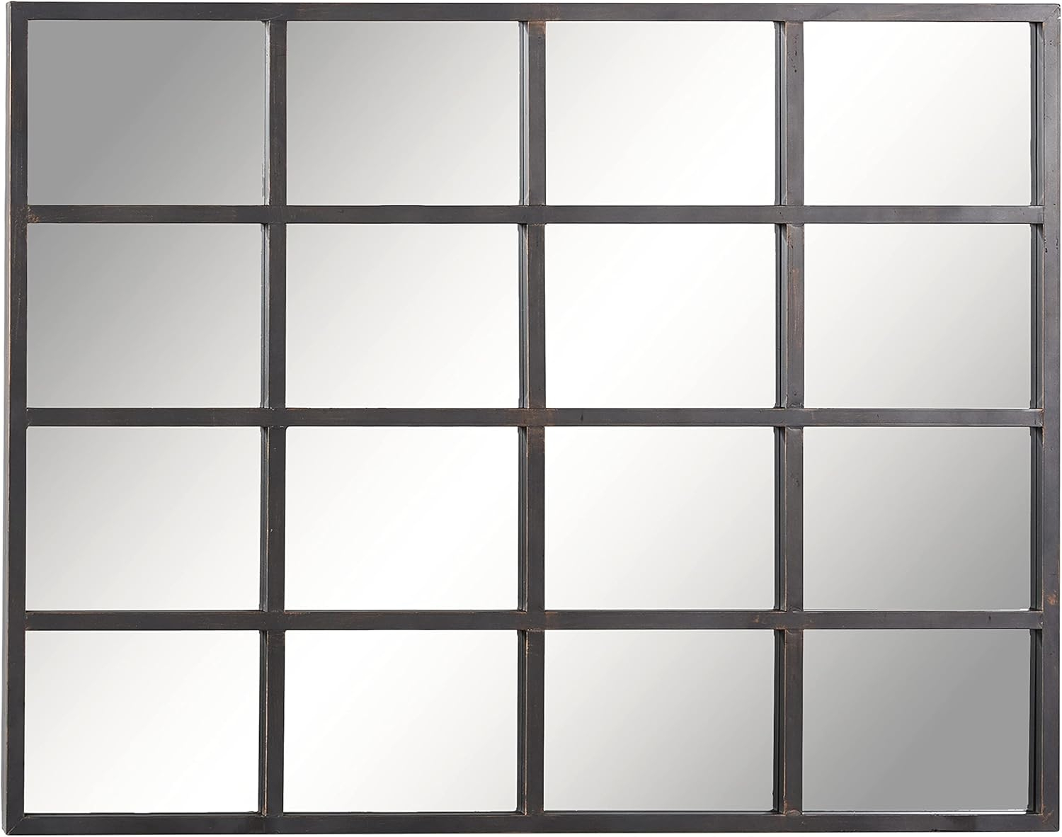 DecMode 30" x 48" Black Arched Window Pane Wall Mirror