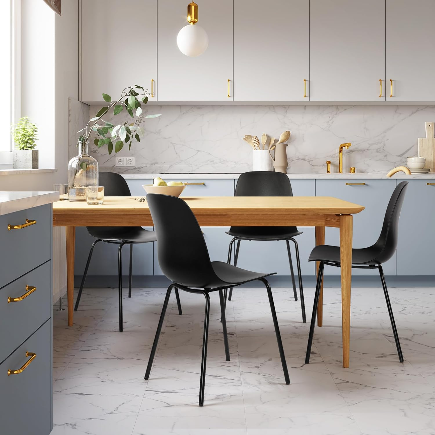 Black Metal Industrial Side Chairs with Polypropylene Seat, Set of 2