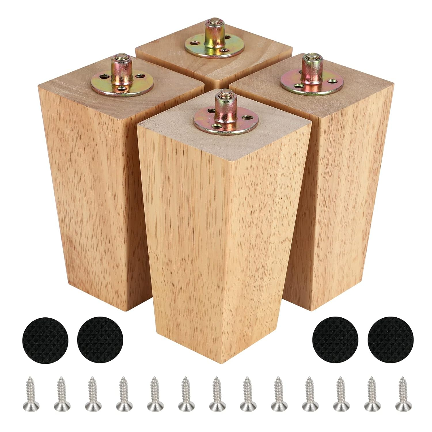 6 Inch Wood Furniture Legs, Wooden Couch Sofa Leg Feet Set of 4, Mid-Century Modern Black Square Replacement Legs for Sectional Nightstand Armchair Recliner Table Dresser Sideboard