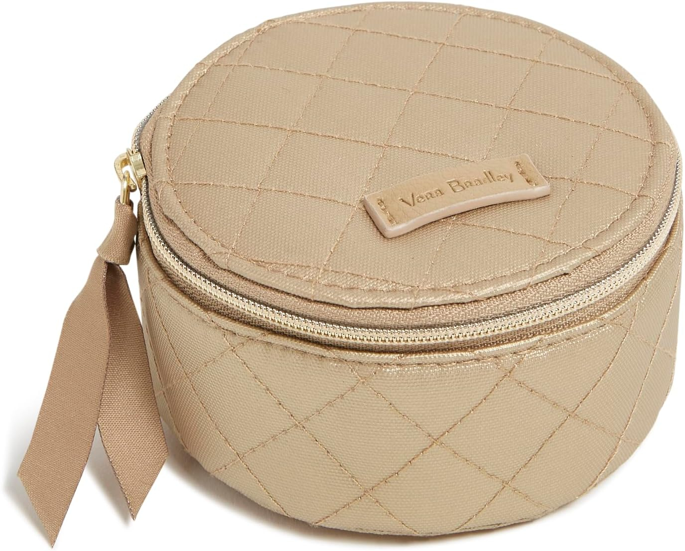 Champagne Gold Pearl Round Travel Jewelry Organizer Case