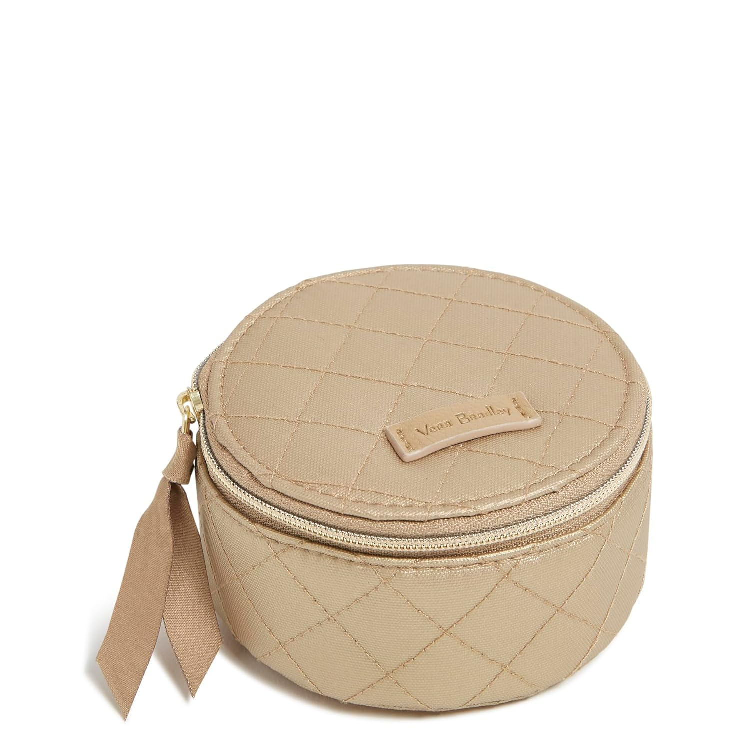 Champagne Gold Pearl Round Travel Jewelry Organizer Case