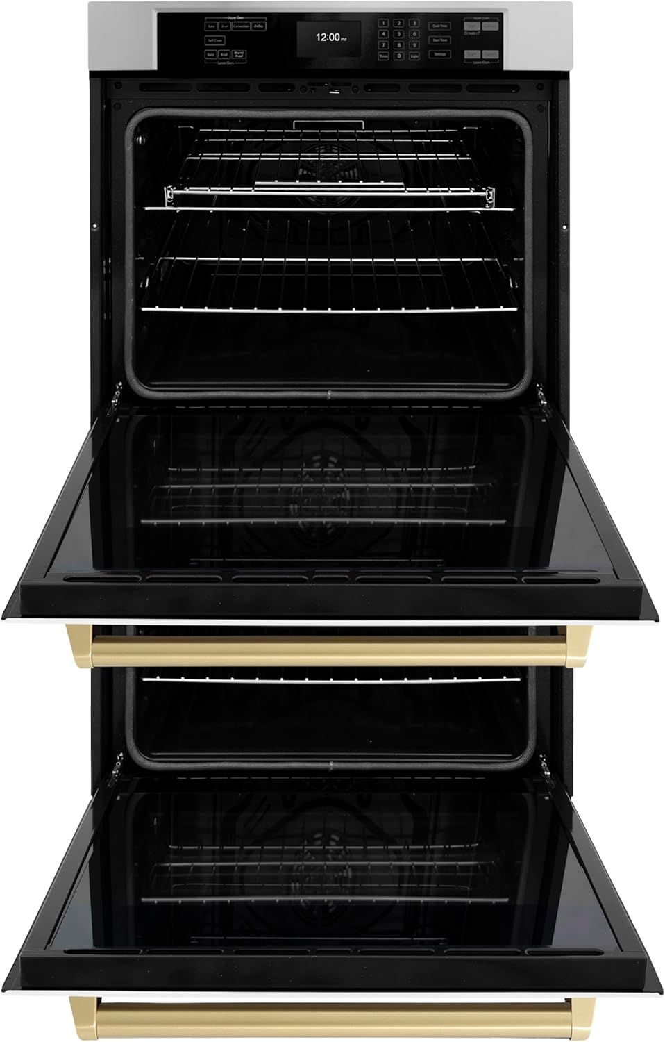 ZLINE 30 in. Autograph Edition Professional True Convection Double Wall Oven with Air Fry and Self Clean in Stainless Steel with White Matte Doors and Champagne Bronze Handles (WADZ-WM-30-CB)