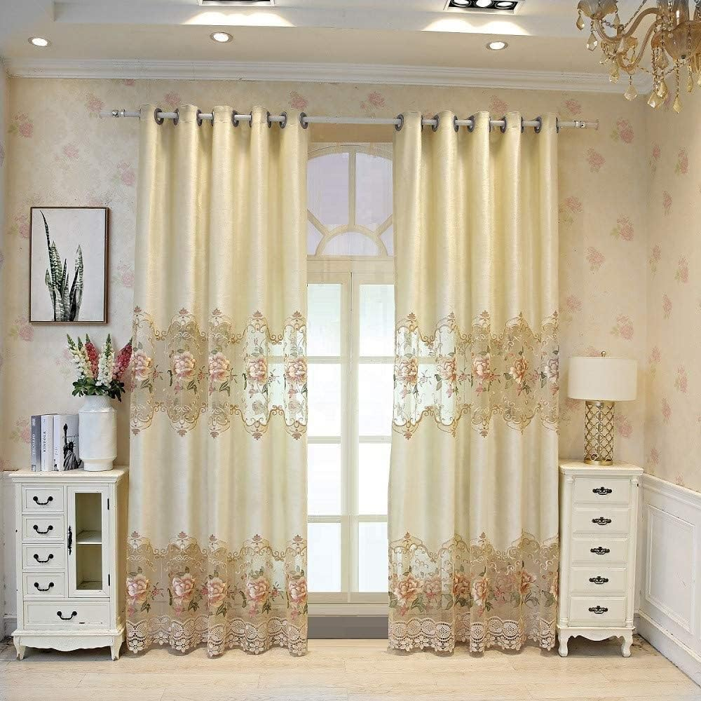 Room Darkening Chenille Embroidered Floral Curtains Eyelet/Grommet Top European Luxury Curtain & Drapes for Living Room Energy Saving Thicken Window Curtain 1 Panel W40 x L84 inch