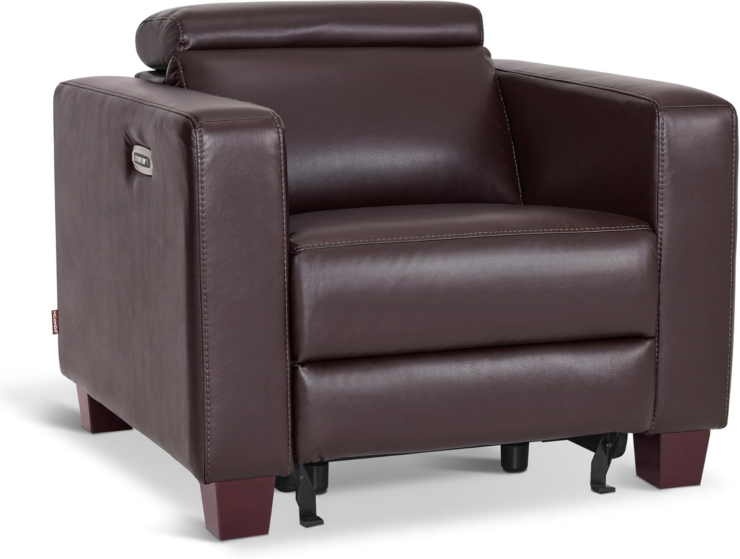 MCombo Wall-Hugger High Leg Power Recliner Chair with Adjustable Headrest and USB&Type C Dual Charge Ports for Living Room, Office, and Small Spaces, HL128 (Faux Leather, Brown)