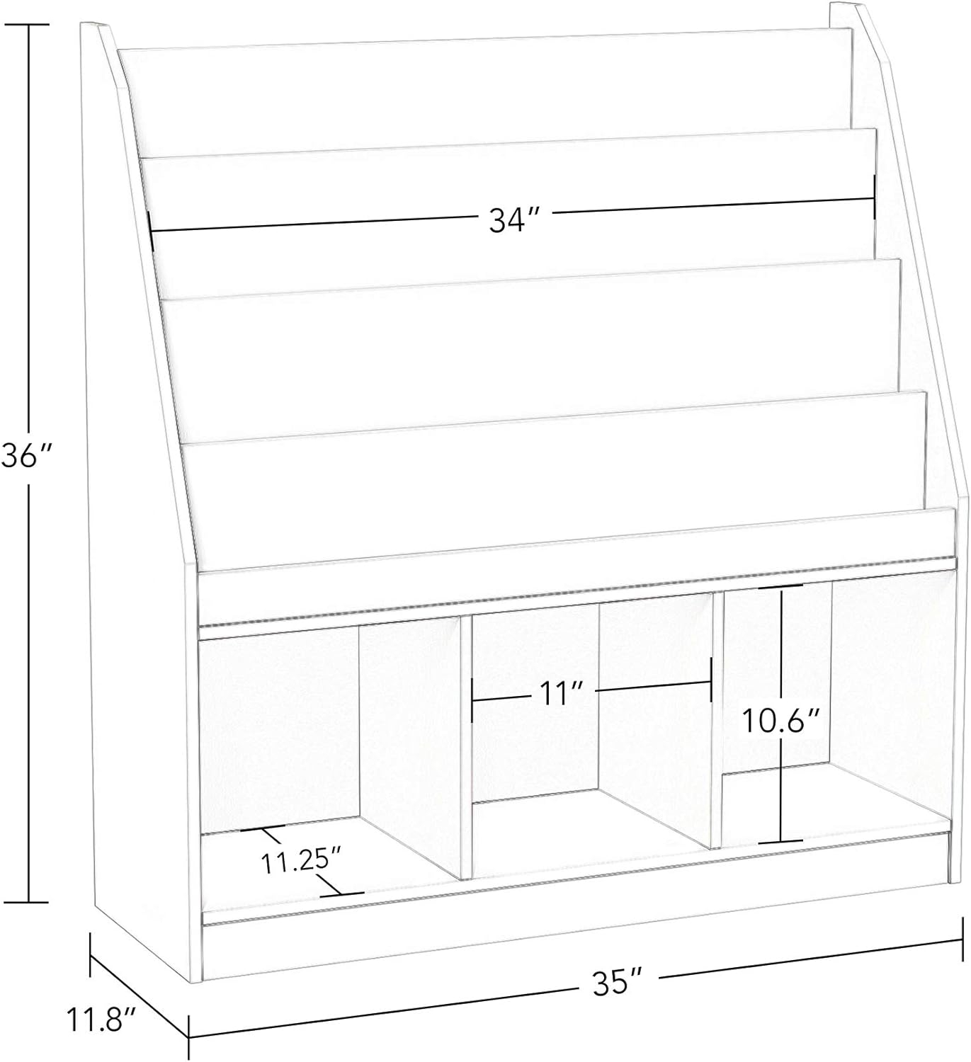 RiverRidge Kids Playroom Bookrack with 3 Toy Organizer Cubbies and 4 Book Shelves - White with 2 Gray Fabric Bins