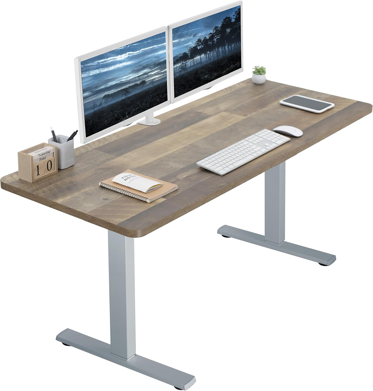 VIVO Electric 60” x 24” Stand Up Desk | Reclaimed Wood Table Top, Gray Frame