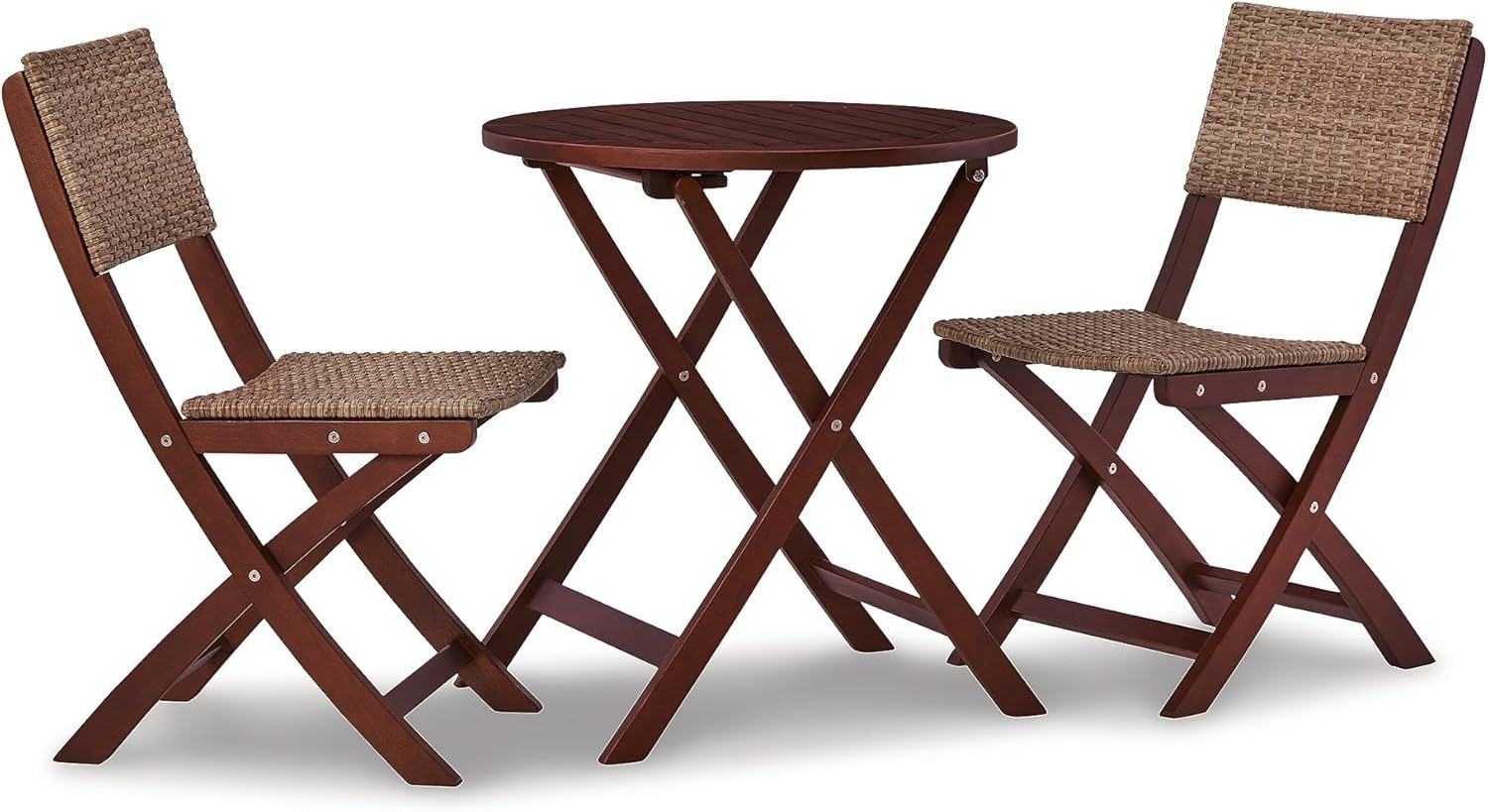Signature Design by Ashley Safari Peak Casual Outdoor Eucalyptus Wood Folding Table and 2 Chairs with Locking Mechanism, Set of 3, Dark Brown