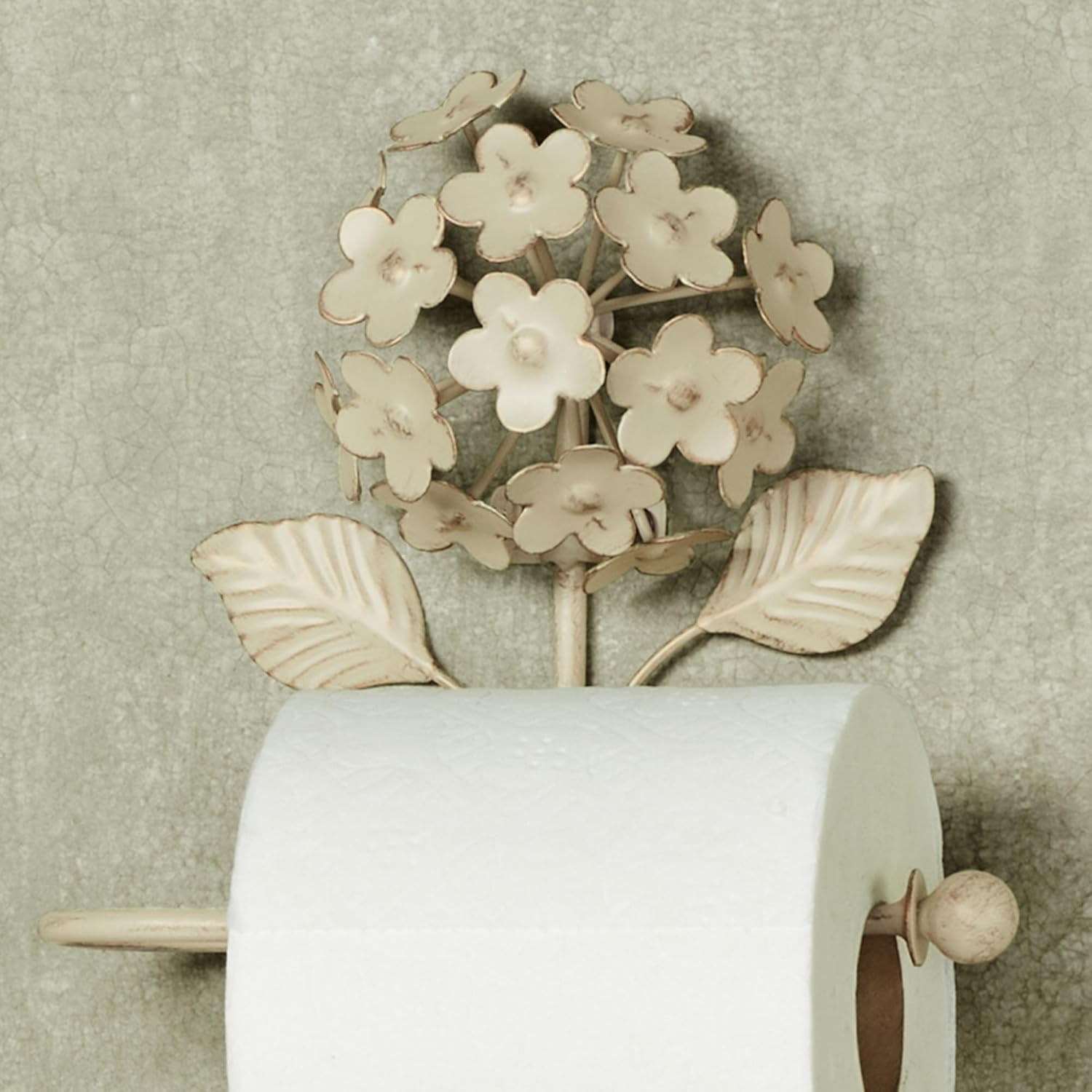 Creamy Gold Floral Metal Wall Mounted Toilet Paper Holder