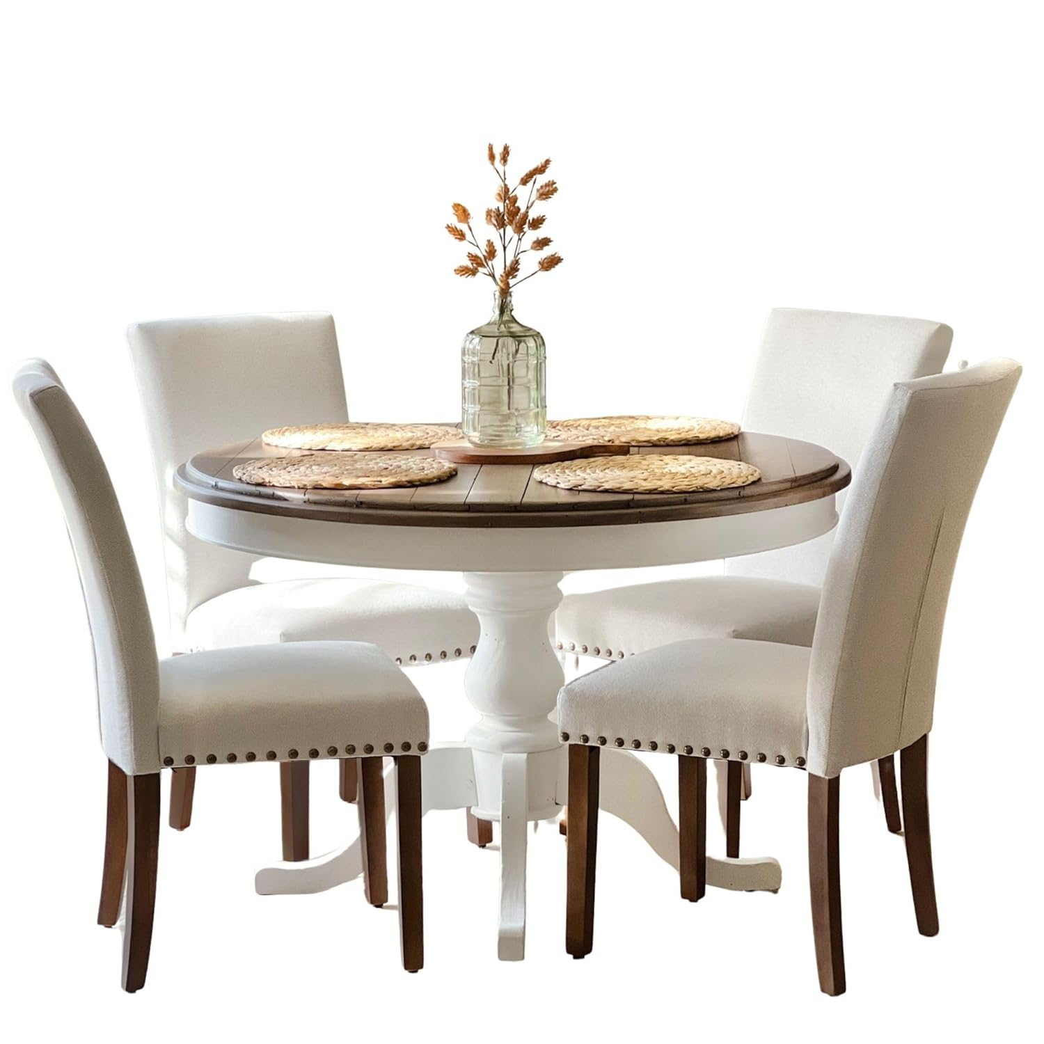 COLAMY Upholstered Parsons Dining Chairs Set of 4, Fabric Dining Room Kitchen Side Chair with Nailhead Trim and Wood Legs - Dark Grey