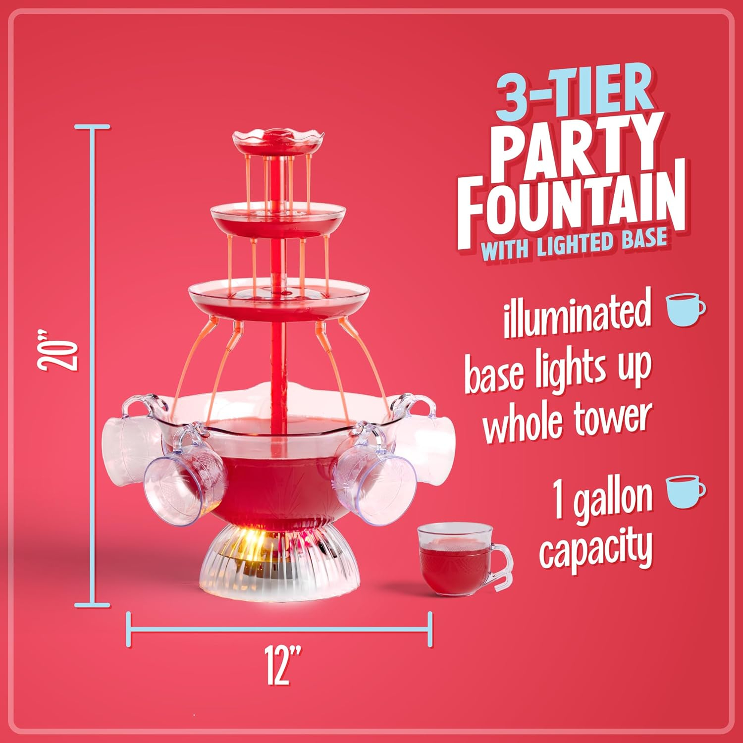 Vintage Clear Glass LED Lighted Party Fountain with Cups
