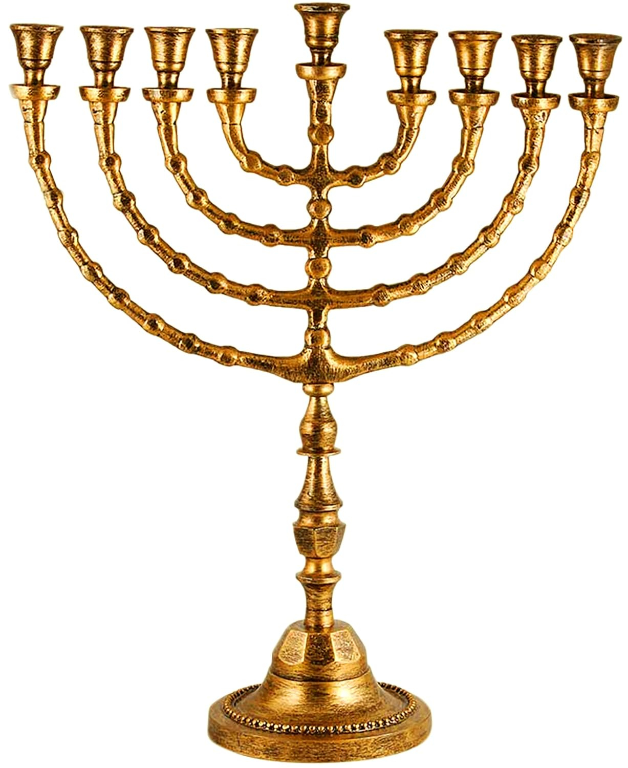 Zion Judaica Extra Large Traditional Chanukah Menorah use with Thick Shabbat Candles or Oil Cups Antique Gold Hanukkah Minorah for Shul, Synagogue, Temple 21" Tall Large Candle Chanukiah