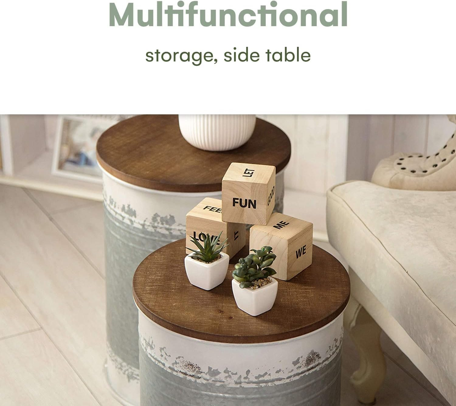 Hallops Farmhouse Accent Side Table - Set of 2 (Distressed White) | Accent Table, Living Room End Tables, End Table with Storage, Drink Table, Farmhouse End Table