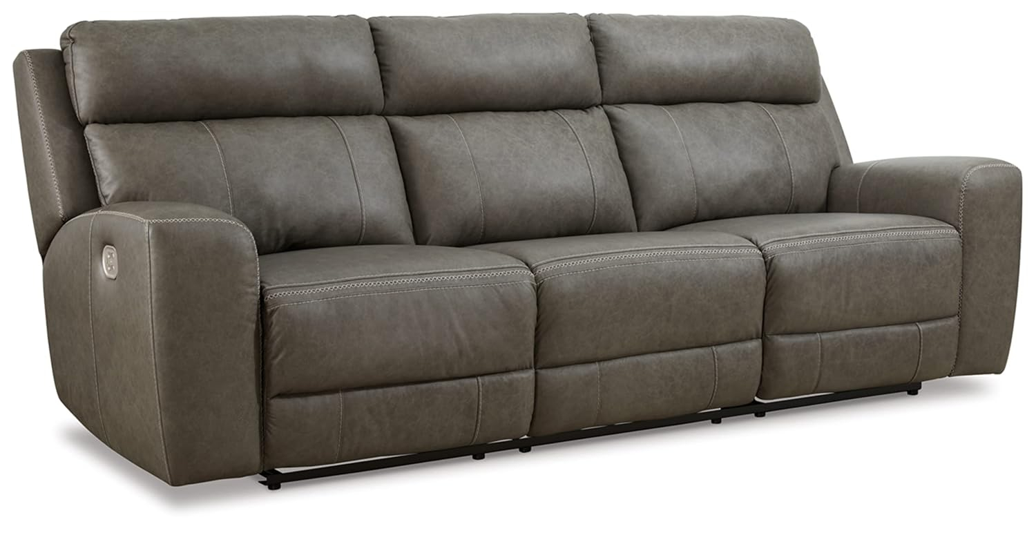 Roman 102'' Smoke Gray Faux Leather Power Reclining Sofa